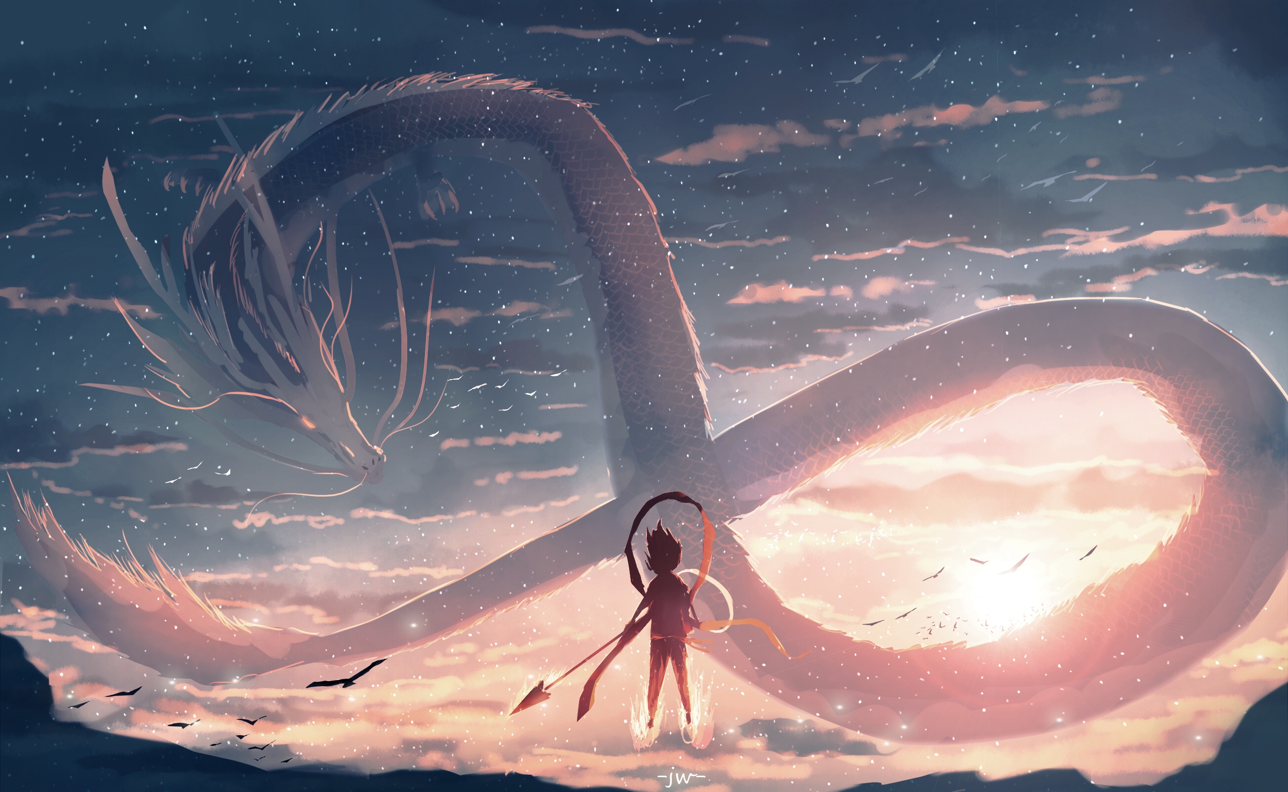 Free download wallpaper Anime, Sky, Dragon, Original on your PC desktop