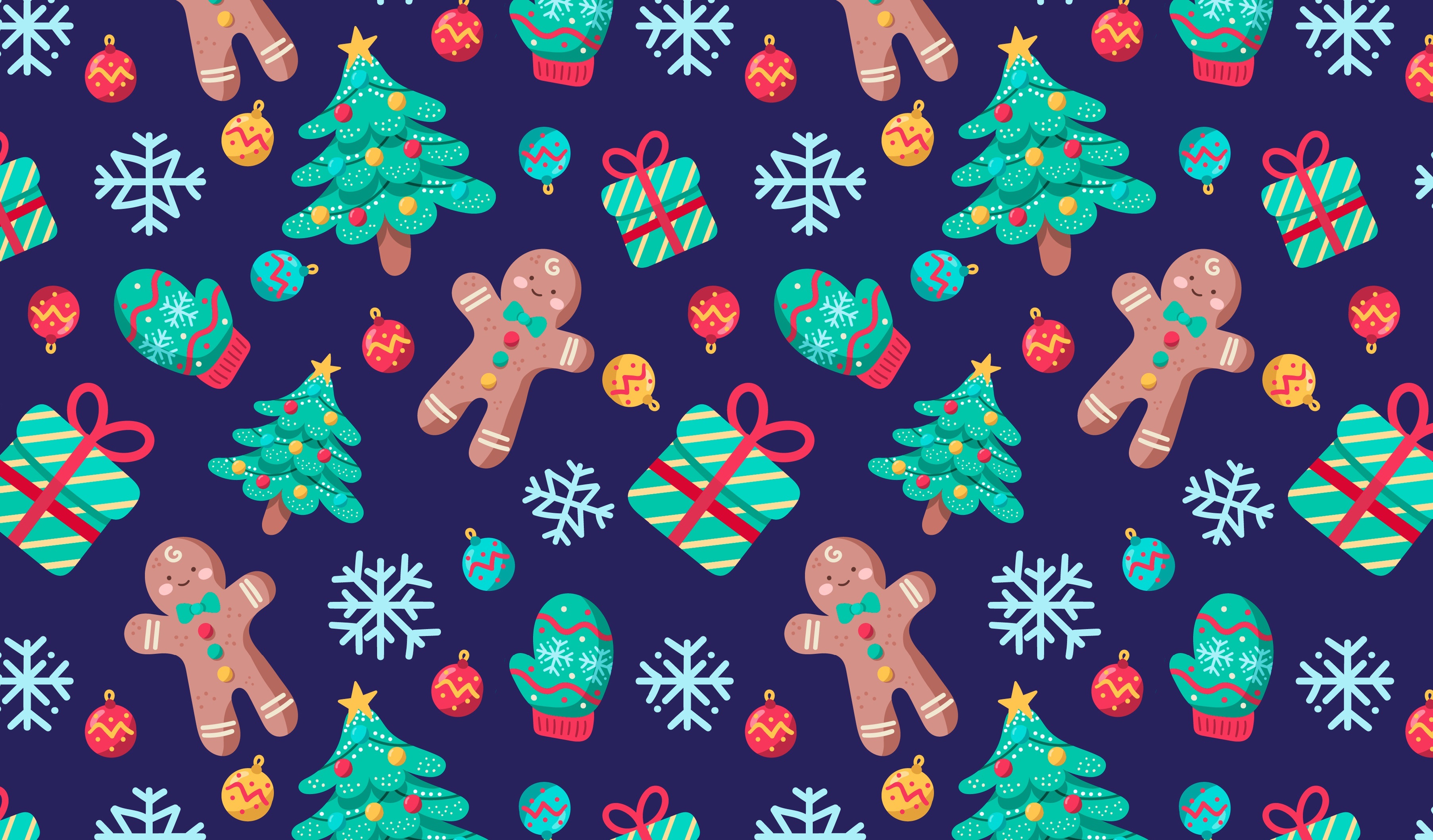 Free download wallpaper Pattern, Christmas, Holiday, Gift, Christmas Tree, Snowflake, Gingerbread, Cookie on your PC desktop