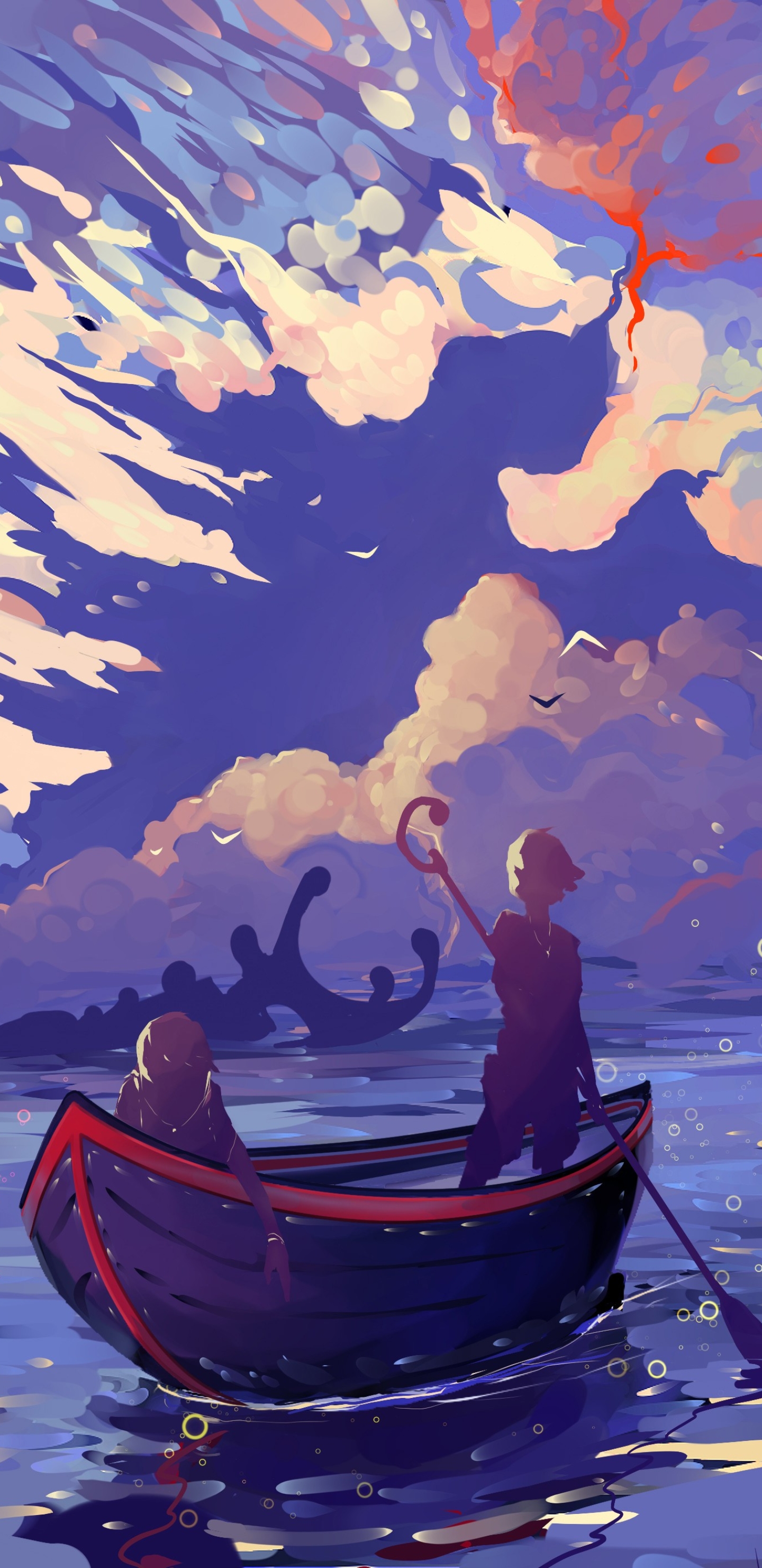Download mobile wallpaper Fantasy, Sky, Sea, Boat, Ship for free.