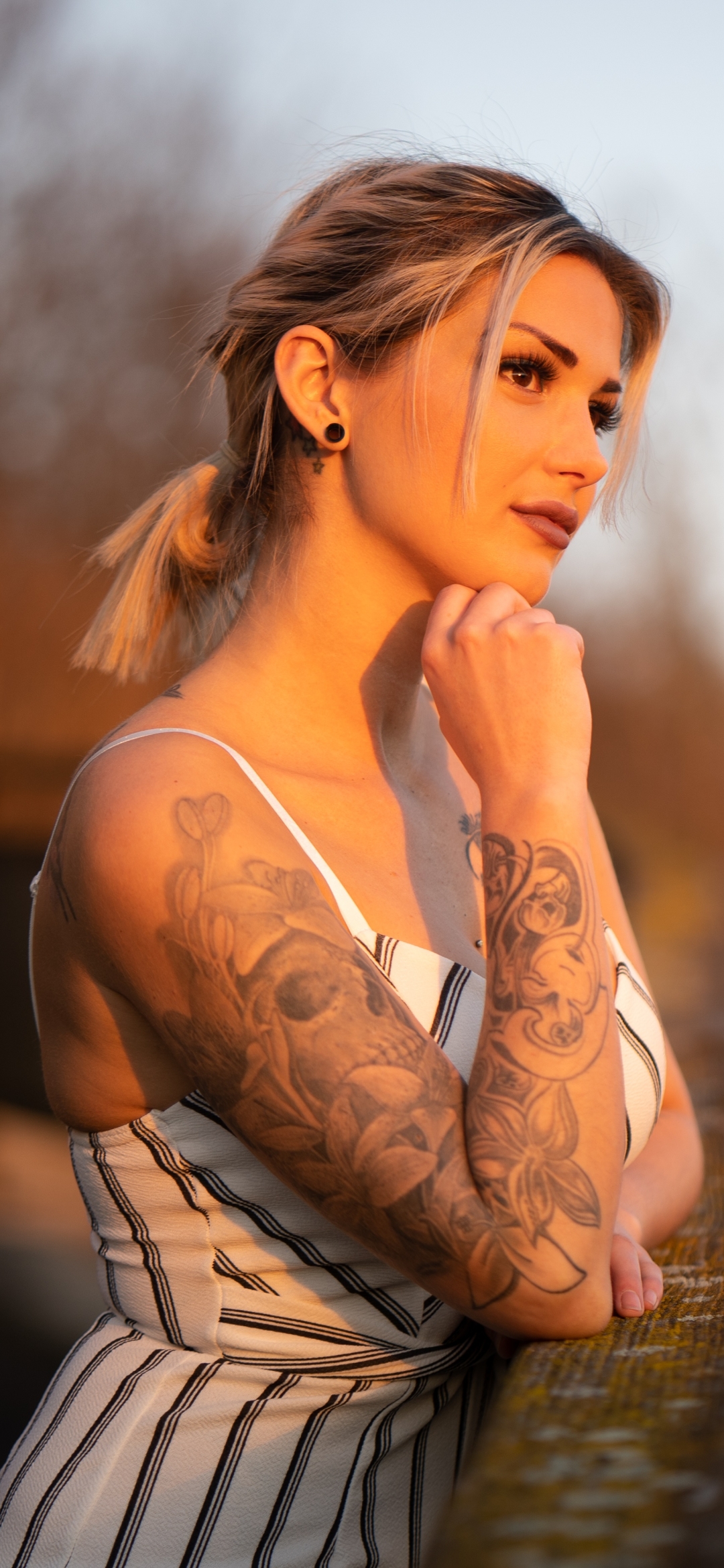 Download mobile wallpaper Tattoo, Blonde, Model, Women, Brown Eyes for free.