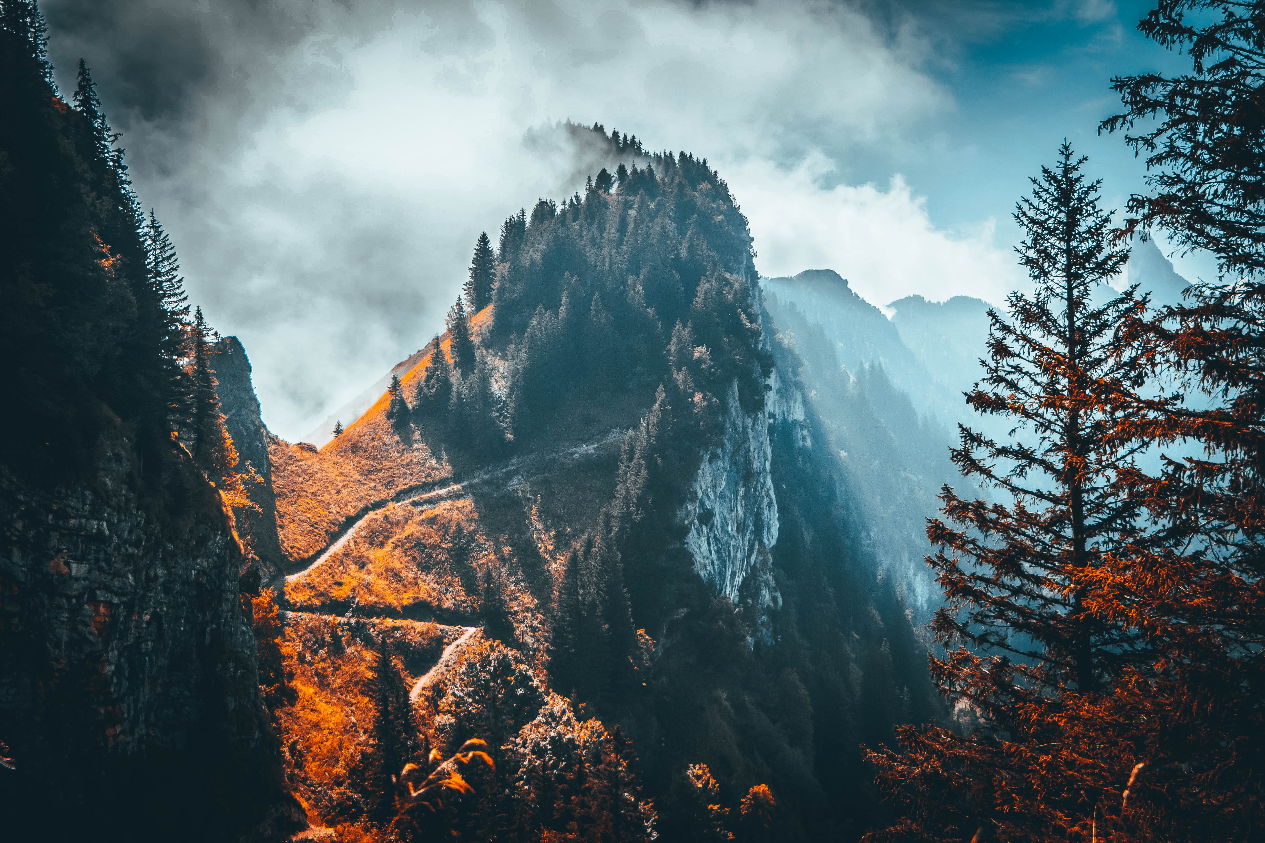 Free download wallpaper Nature, Trees, Clouds, Rock, Mountain, Top, Vertex, Landscape on your PC desktop
