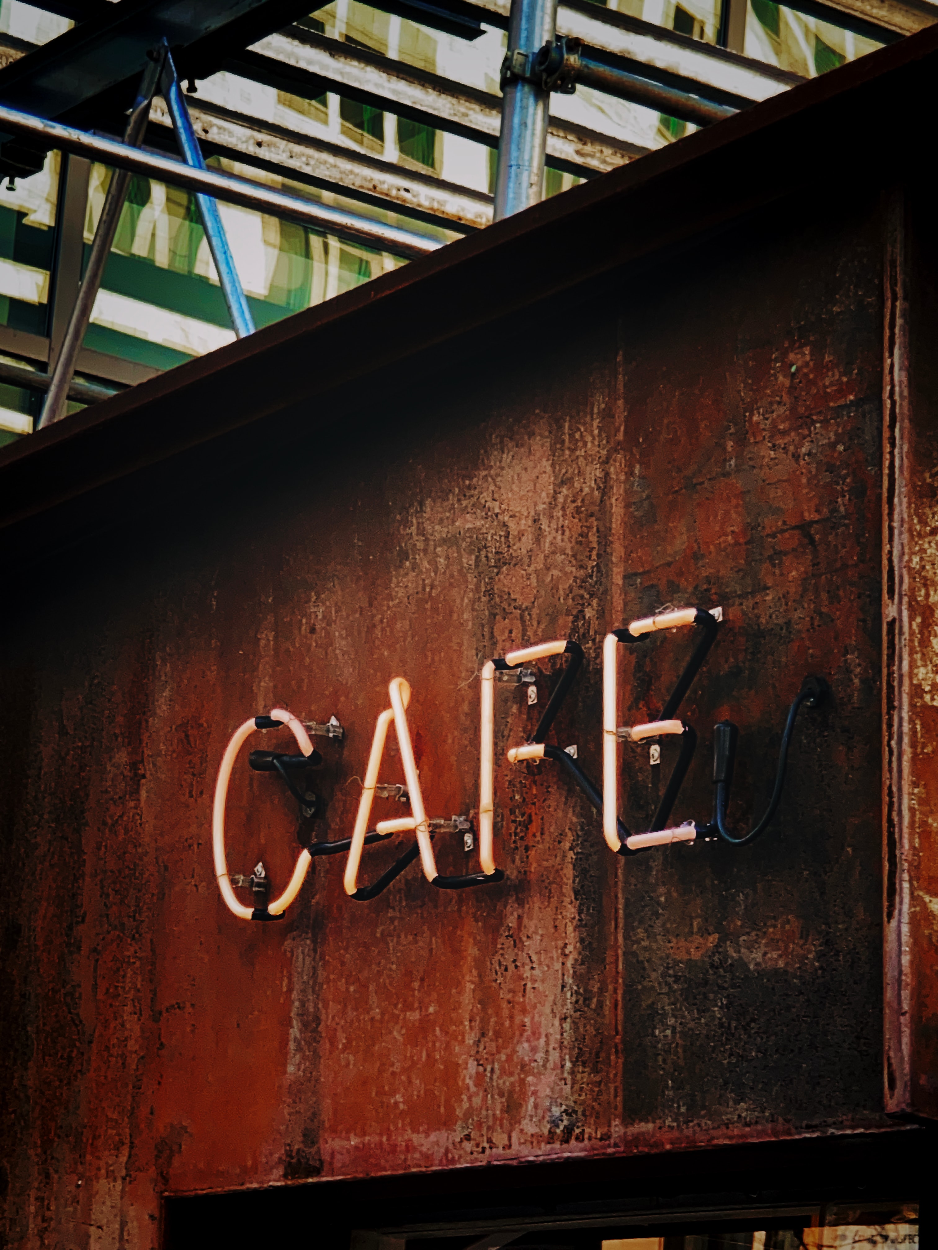 cafe, words, neon, text, sign, signboard, café