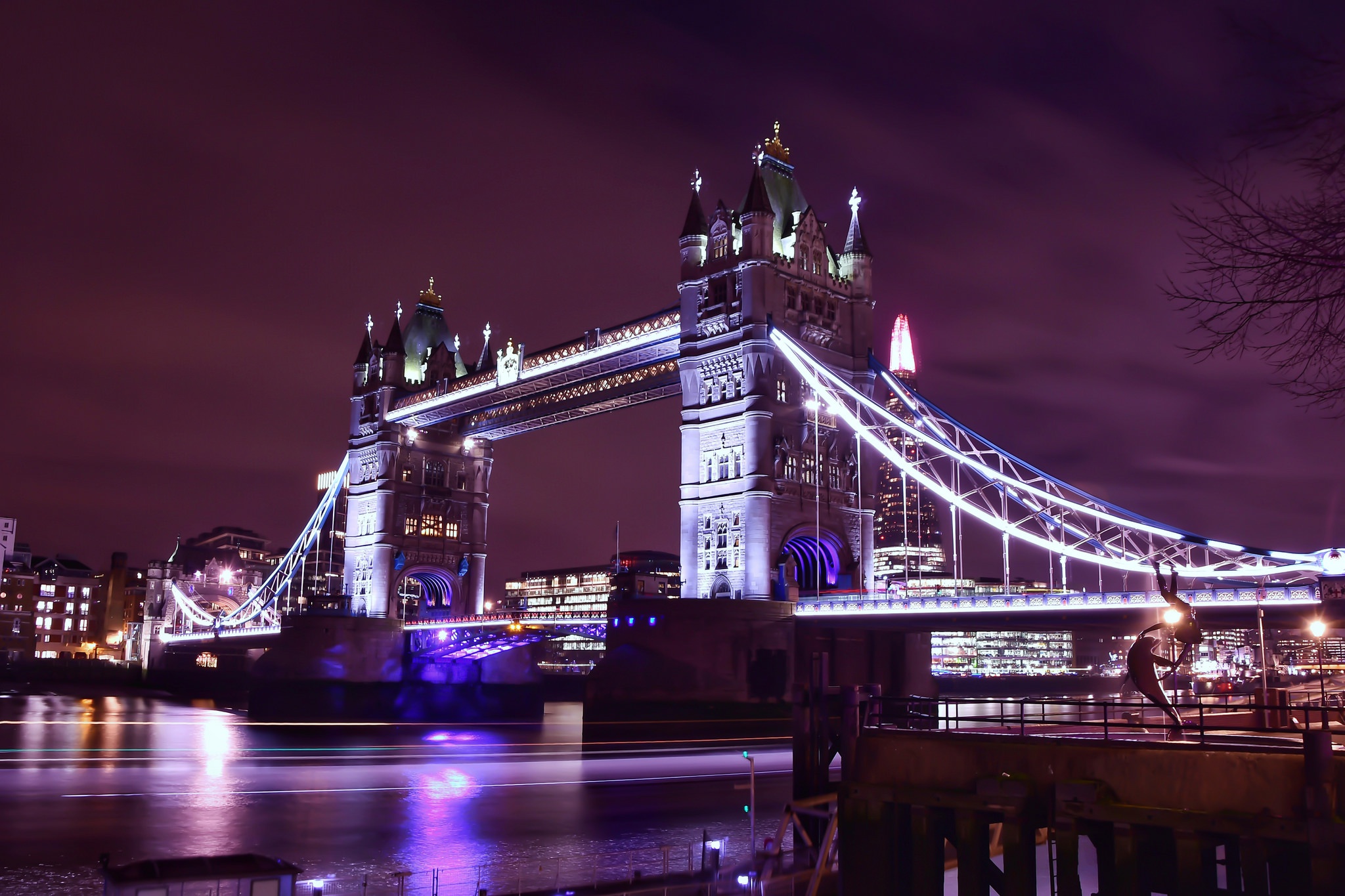 Скачать обои бесплатно Мосты, Ночь, Лондон, Мост, Здание, Великобритания, Тауэрский Мост, Сделано Человеком картинка на рабочий стол ПК