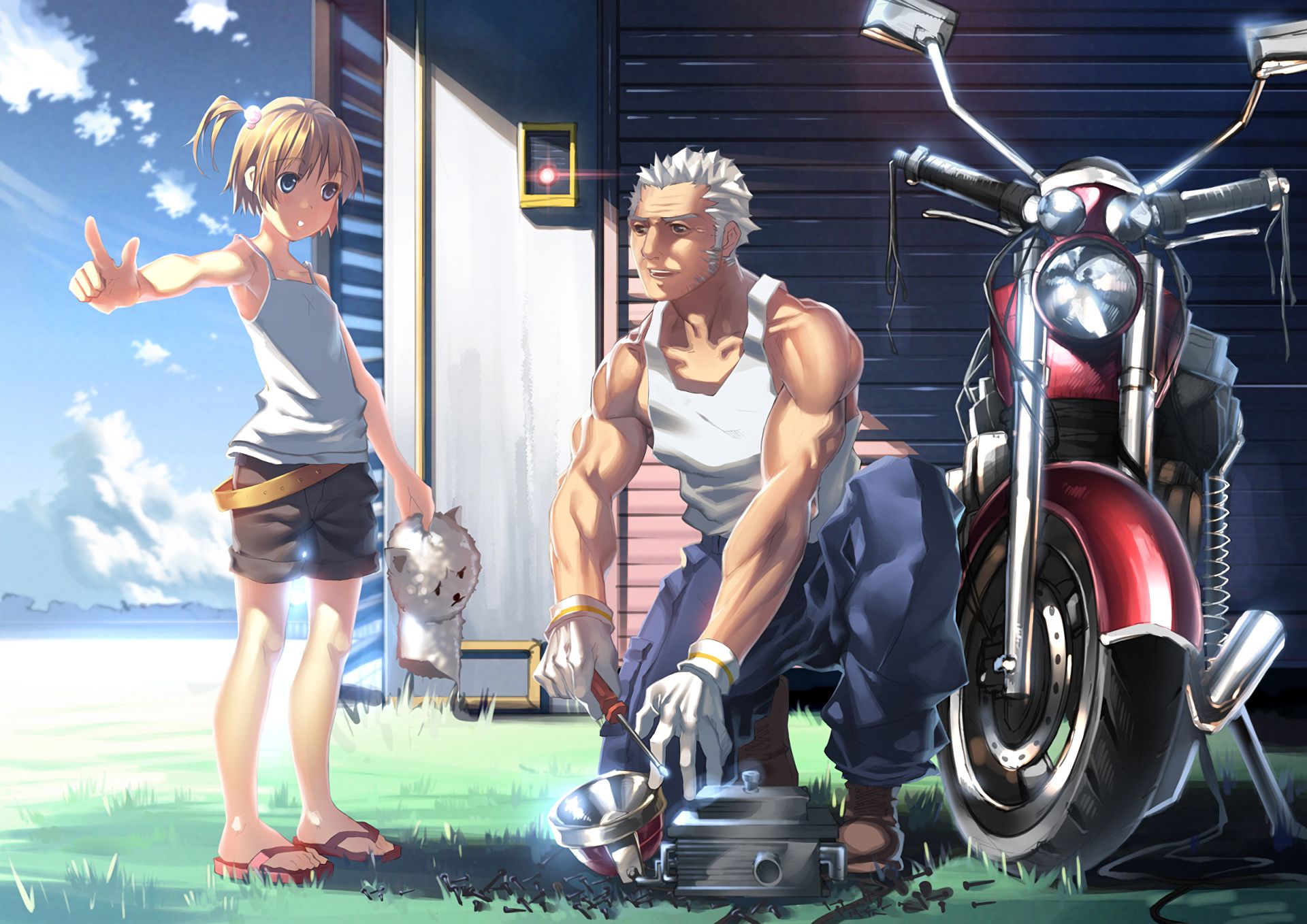 Download mobile wallpaper Anime, Summer, Bike, Original for free.
