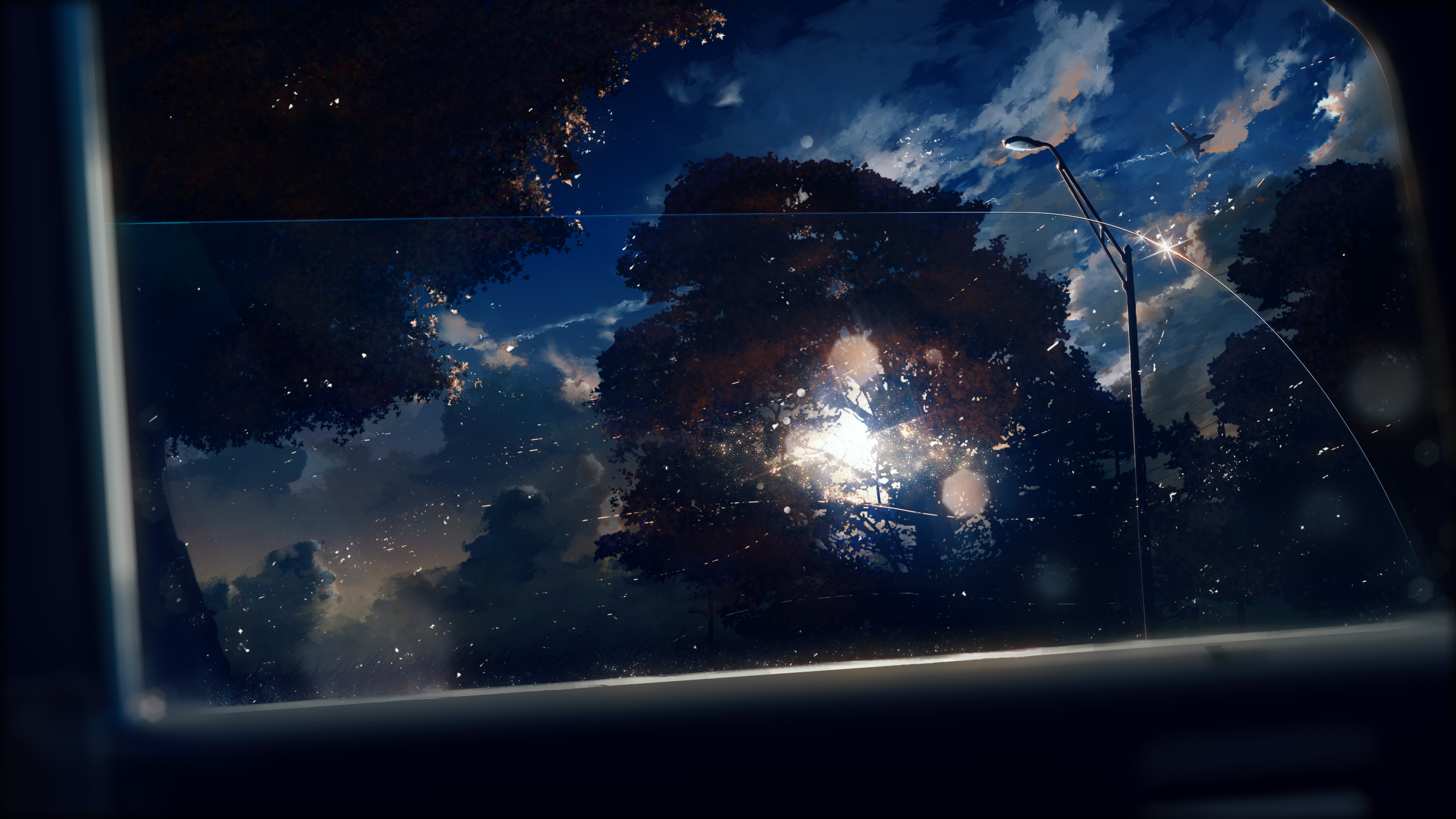 Free download wallpaper Anime, Sky, Tree, Window, Airplane, Original on your PC desktop