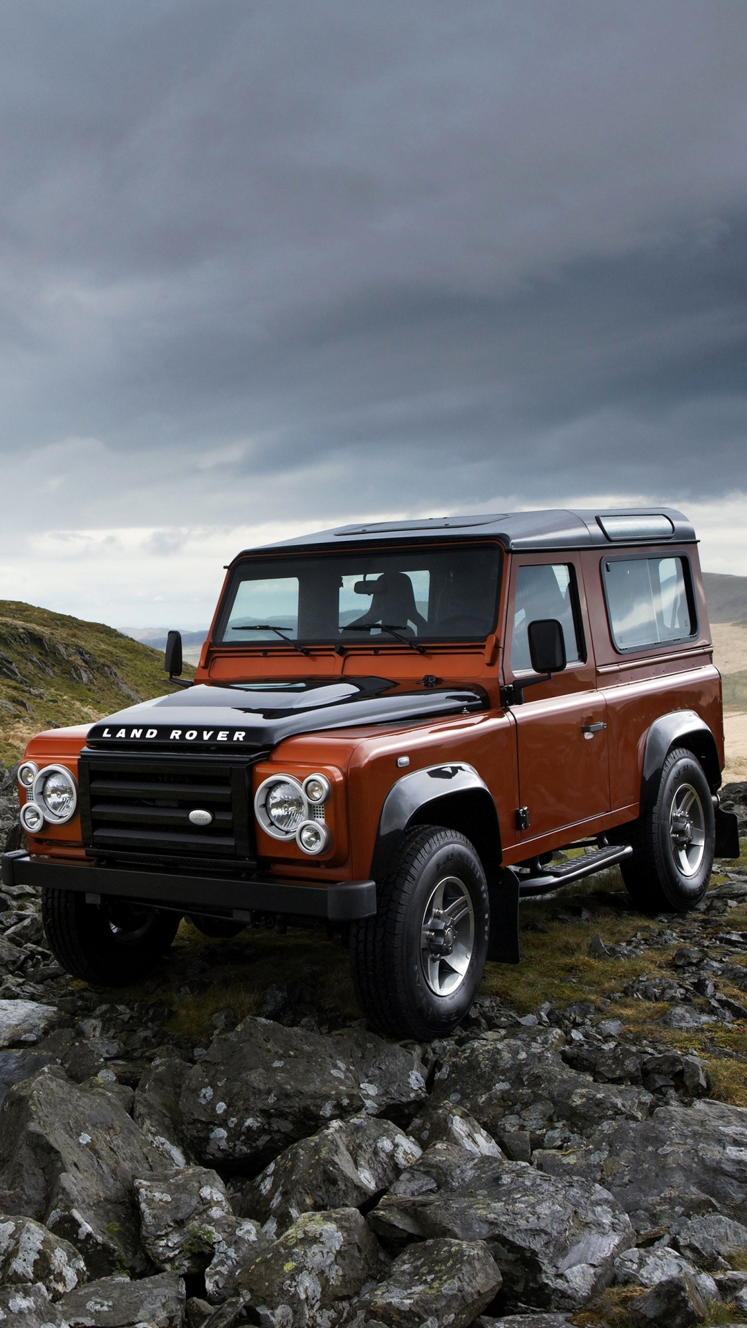 Download mobile wallpaper Land Rover, Car, Suv, Land Rover Defender, Vehicle, Vehicles, White Car, Orange Car for free.