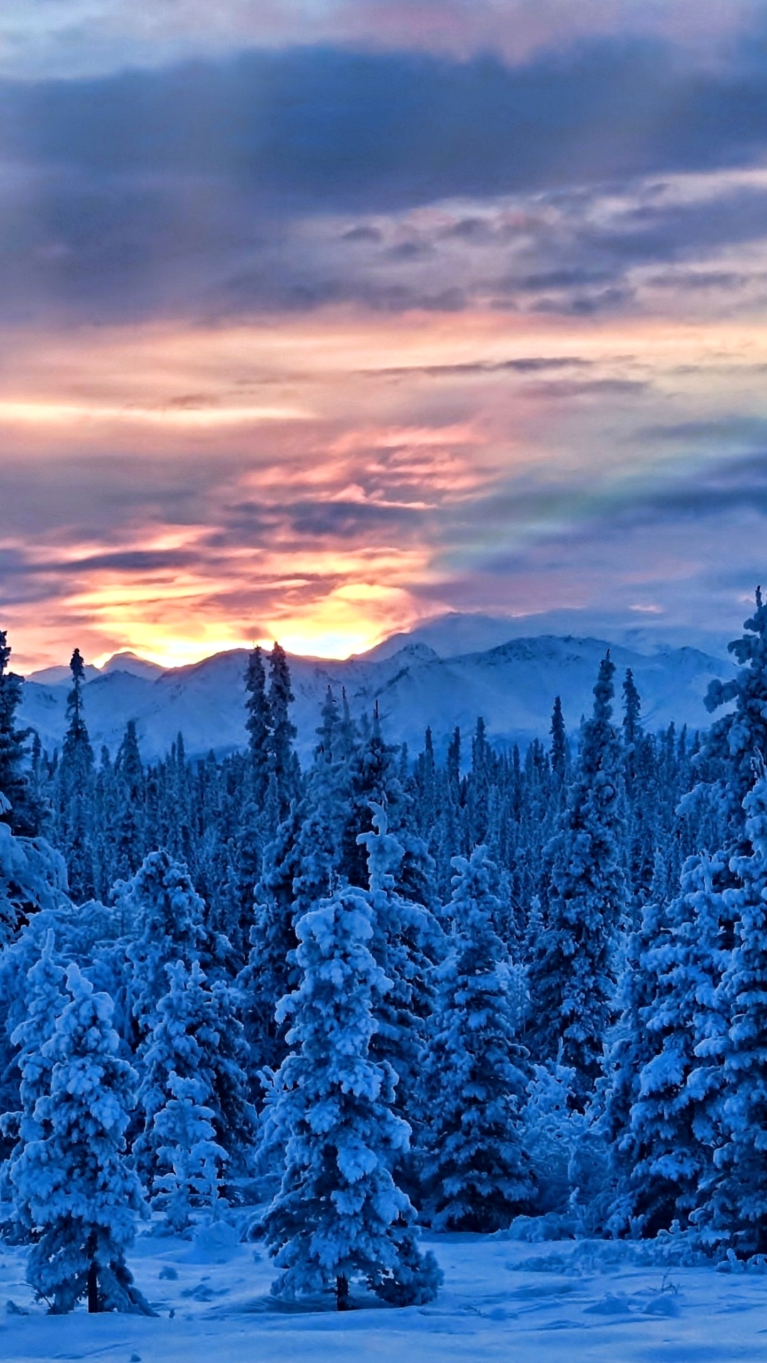 Download mobile wallpaper Winter, Nature, Sunset, Sky, Snow, Mountain, Forest, Earth, Cloud, Sunbeam, Sunbean for free.