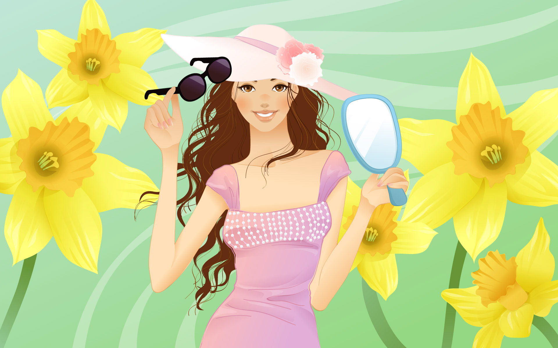 Скачати мобільні шпалери Вектор, Квітка, Стиль, Весна, Художній, Мода, Жінки безкоштовно.
