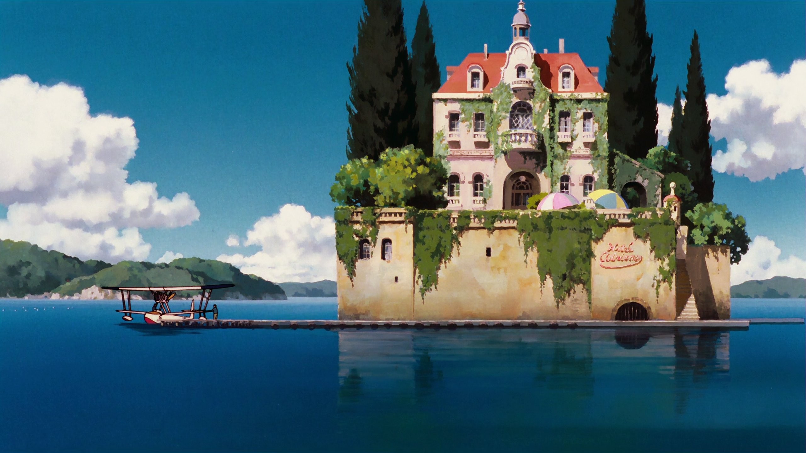 porco rosso, anime, house, island, mansion, water