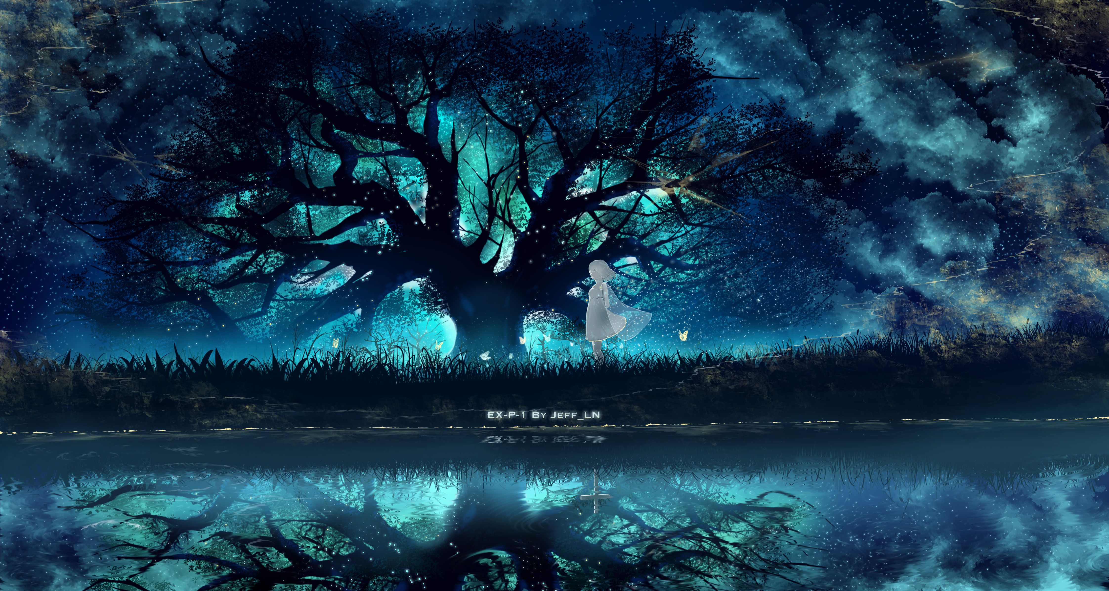 anime, tree Desktop Wallpaper