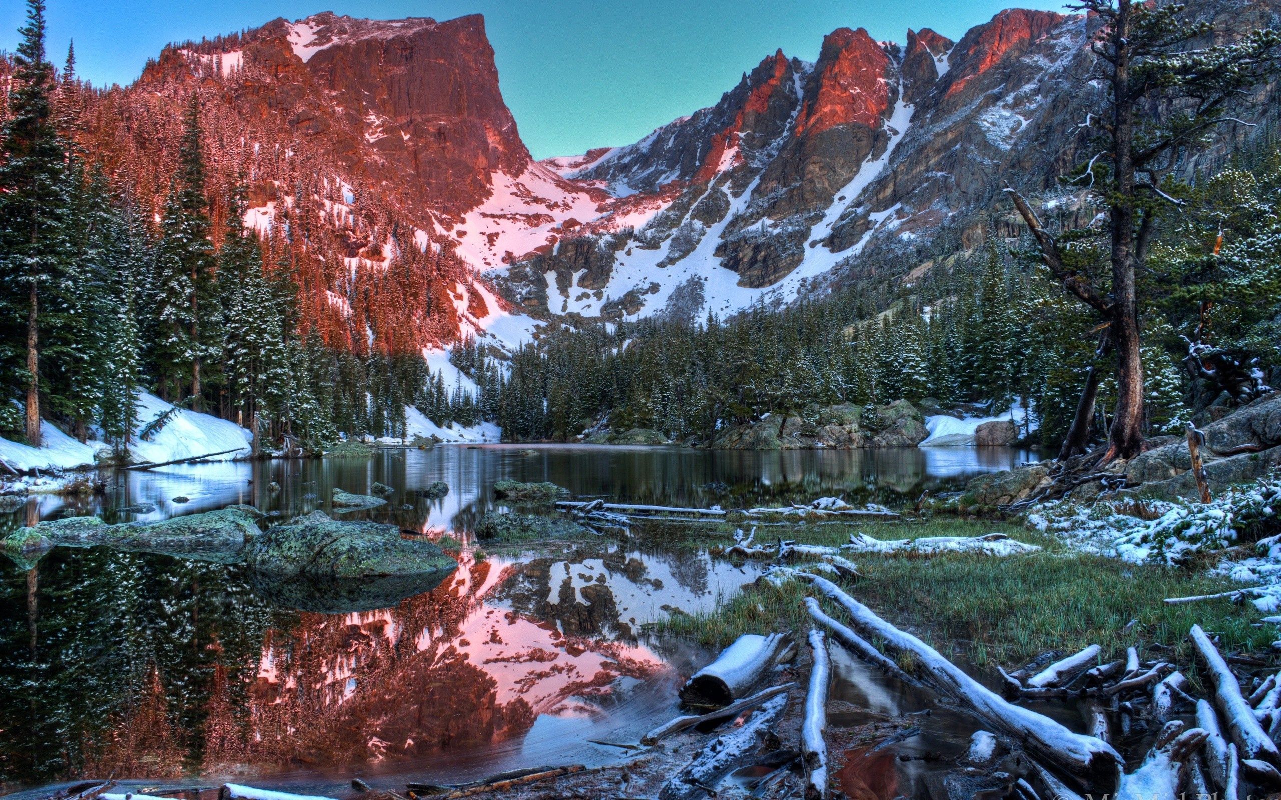 PCデスクトップに川, 草, 山脈, 雪, 自然画像を無料でダウンロード