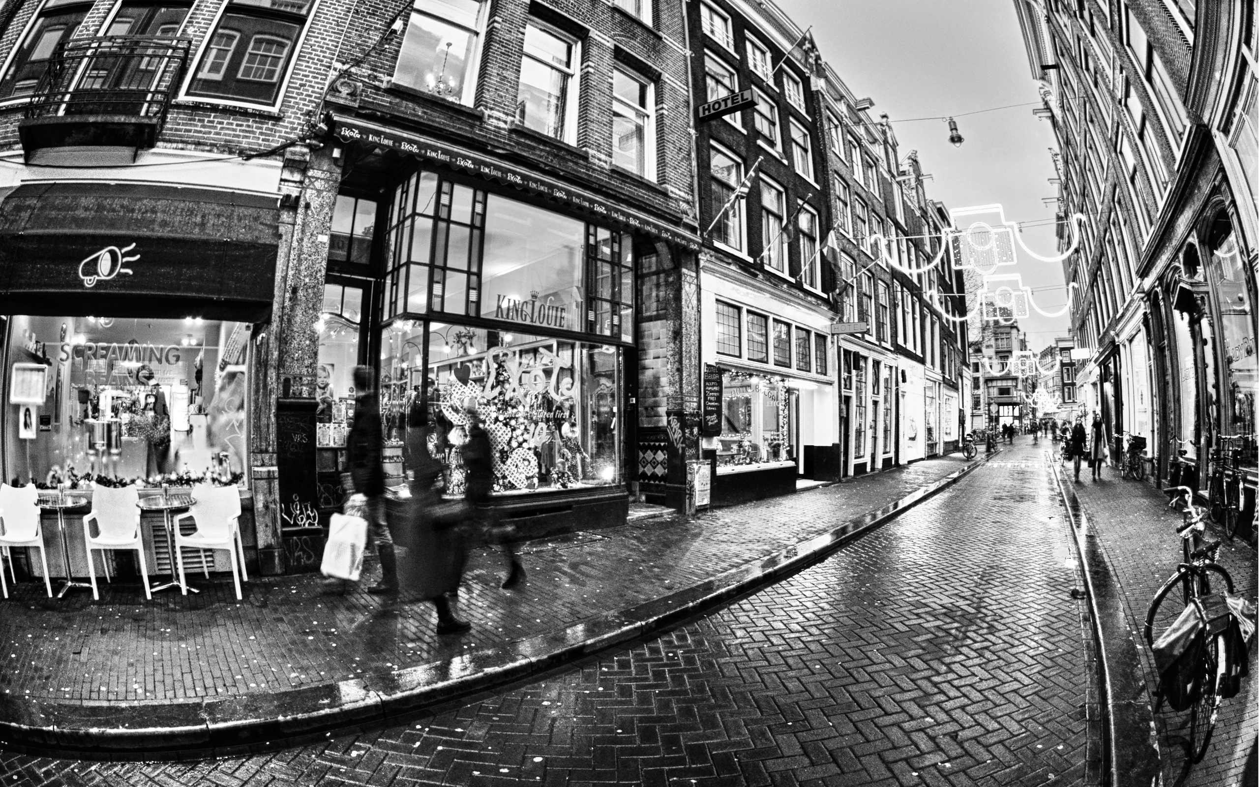 250427 скачать картинку фотографии, черно белый, амстердам, здание, место, улица - обои и заставки бесплатно