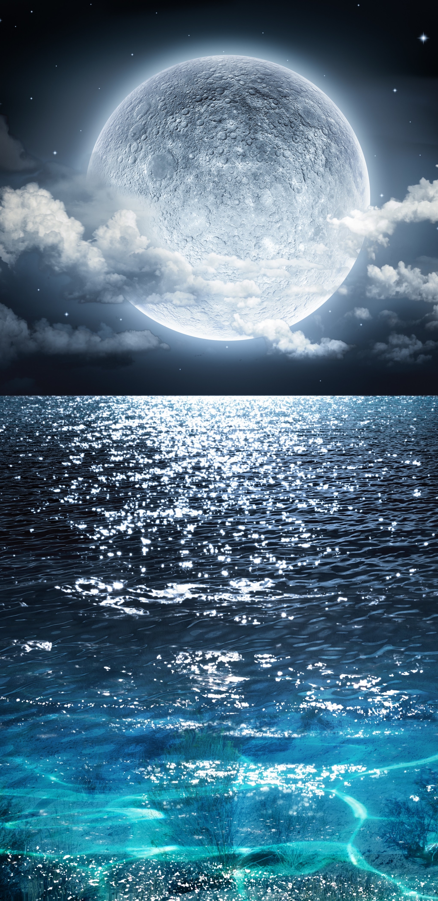 Handy-Wallpaper Mond, Ozean, Wolke, Nacht, Meer, Erde/natur kostenlos herunterladen.