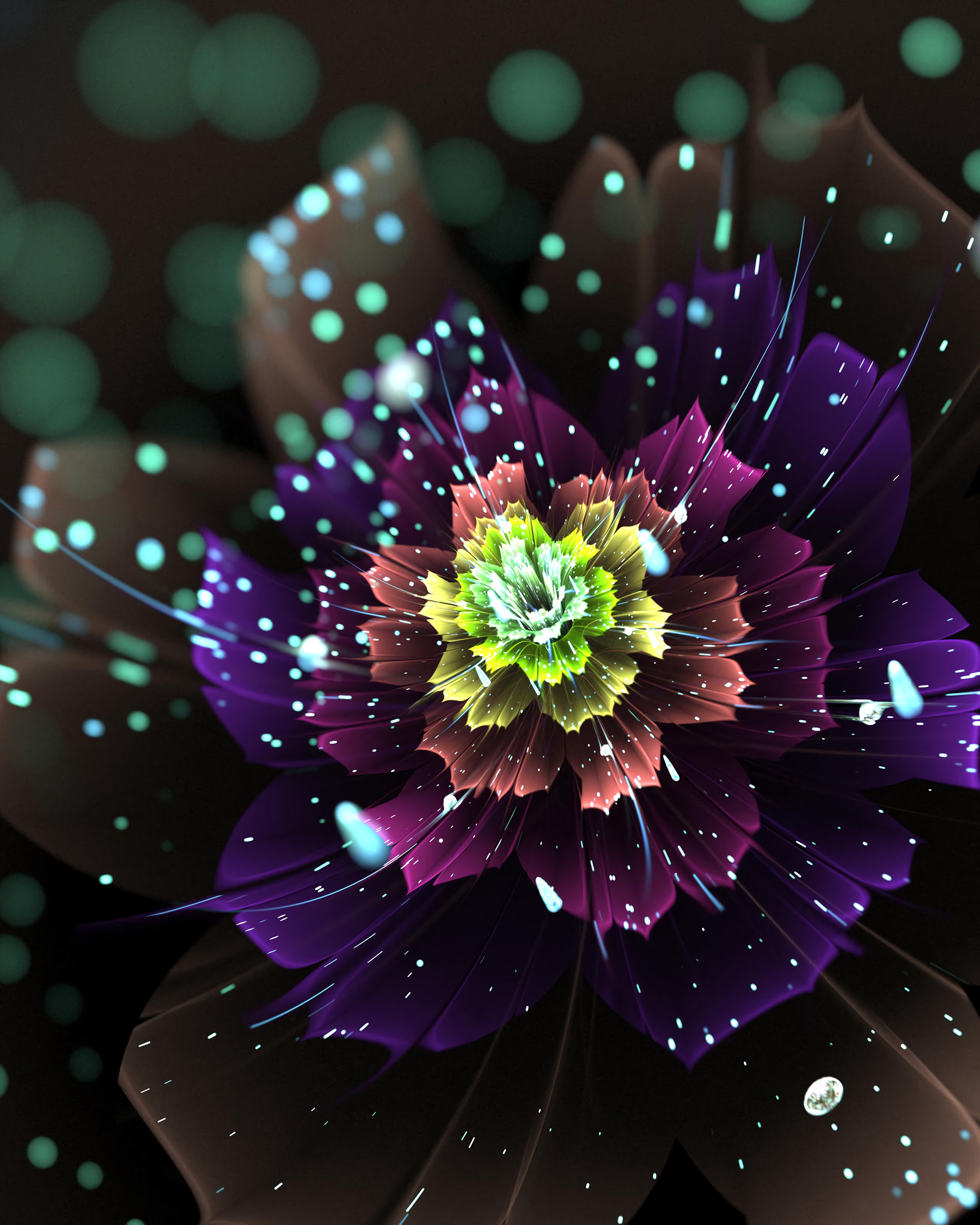 fractal, glow, glare, sparks, abstract, flower HD wallpaper