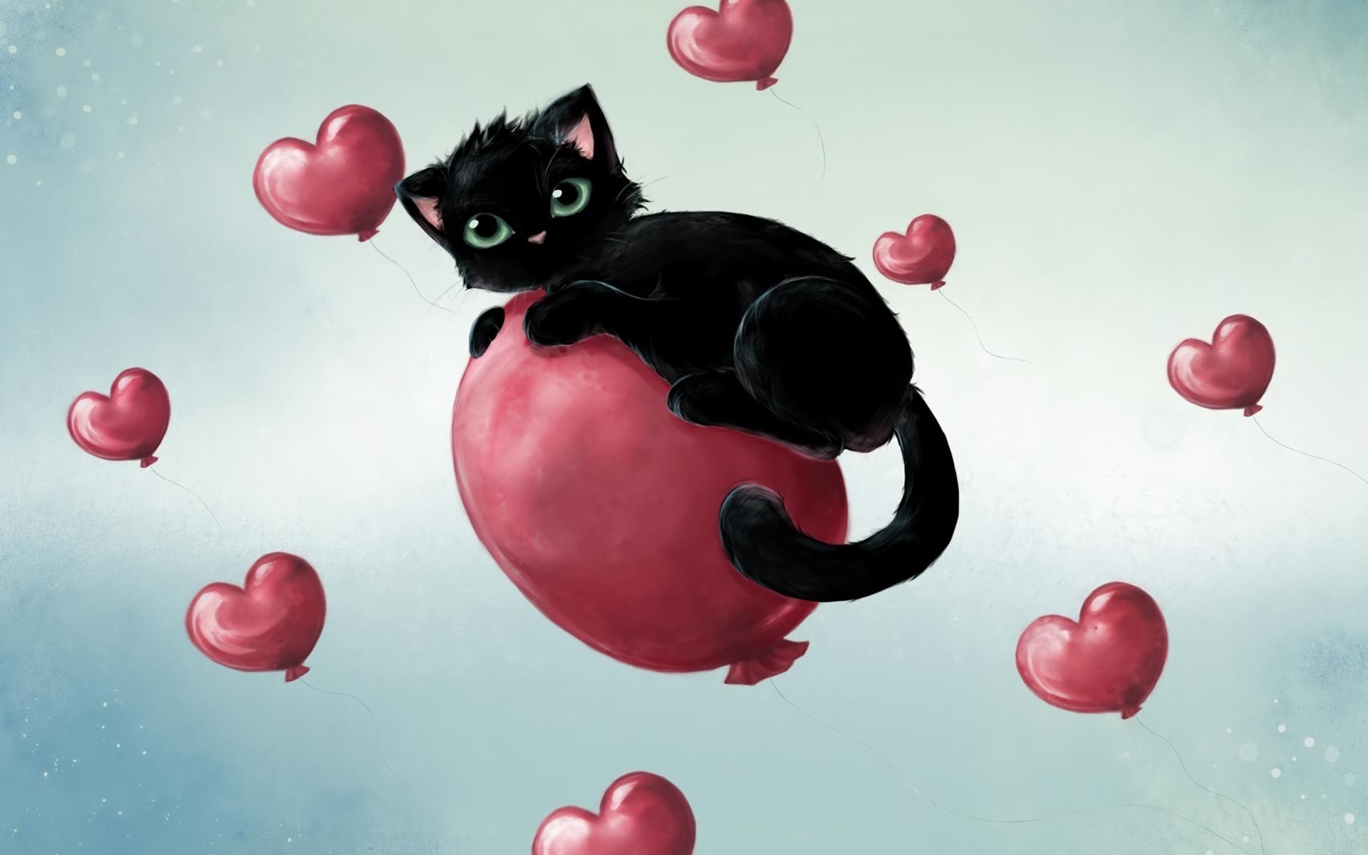 Download mobile wallpaper Balloon, Cat, Cats, Heart, Animal, Cute for free.