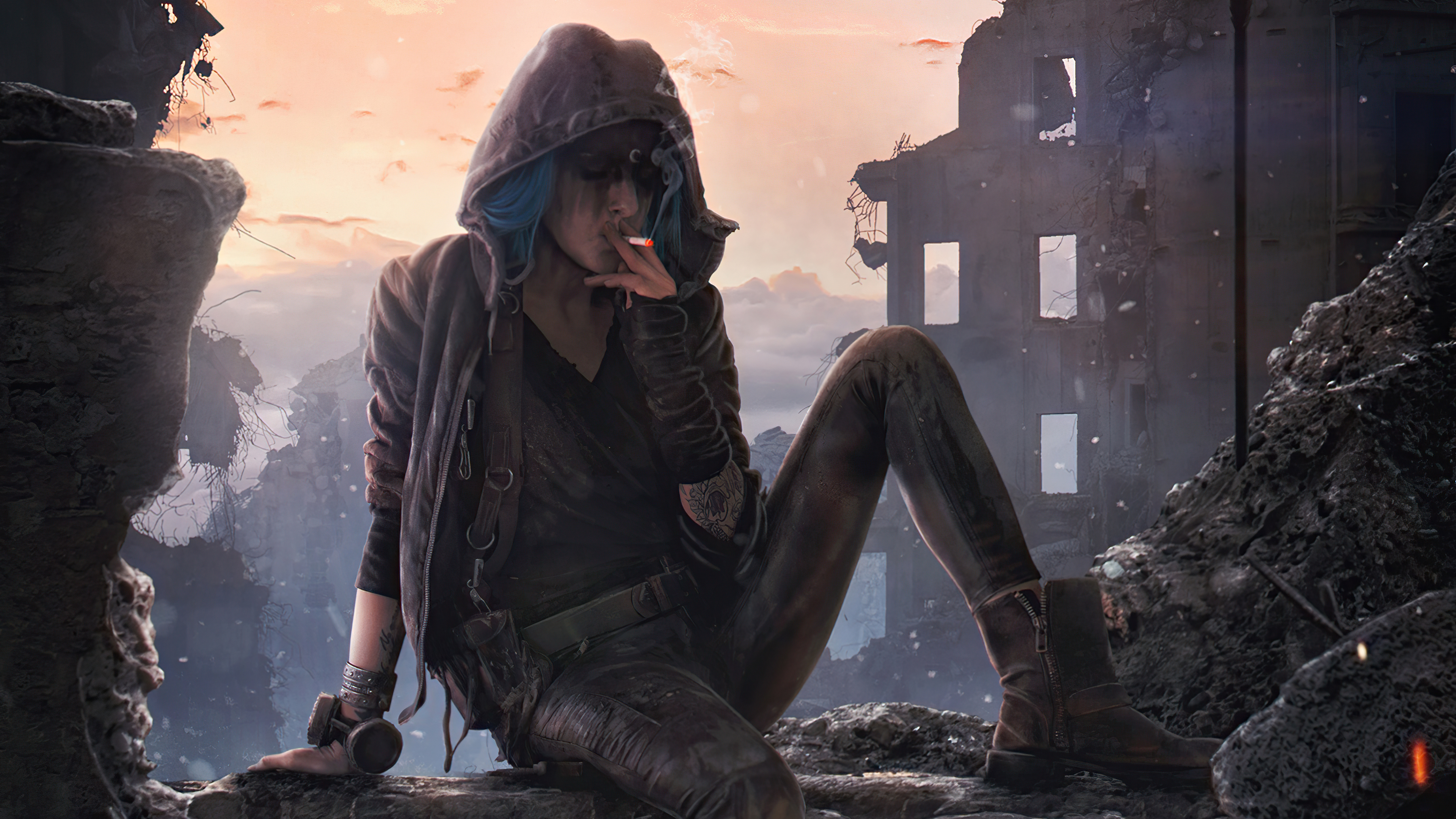 Download mobile wallpaper Sci Fi, Post Apocalyptic, Smoking for free.