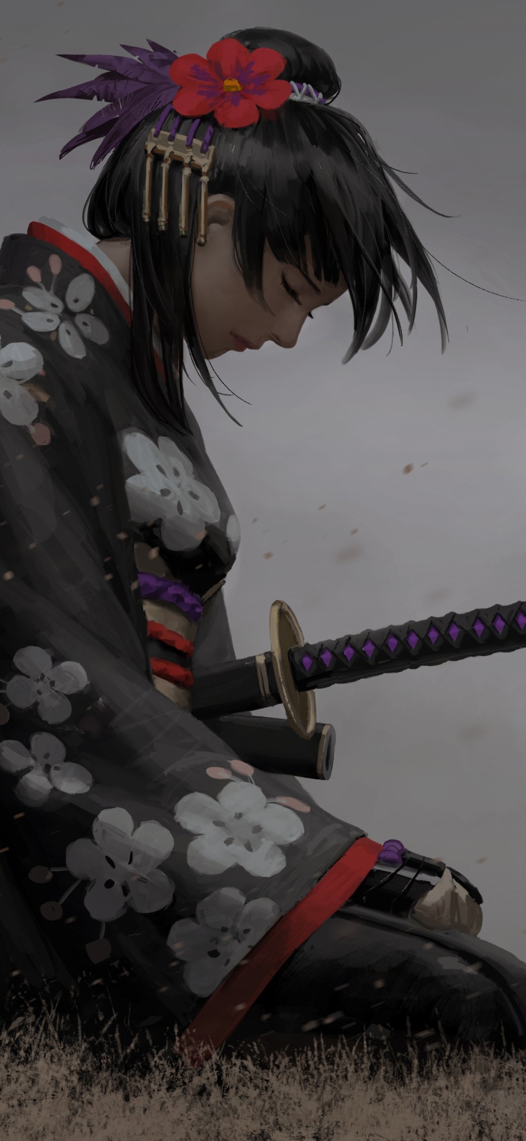 Handy-Wallpaper Kimono, Schwert, Original, Animes, Schwarzes Haar kostenlos herunterladen.