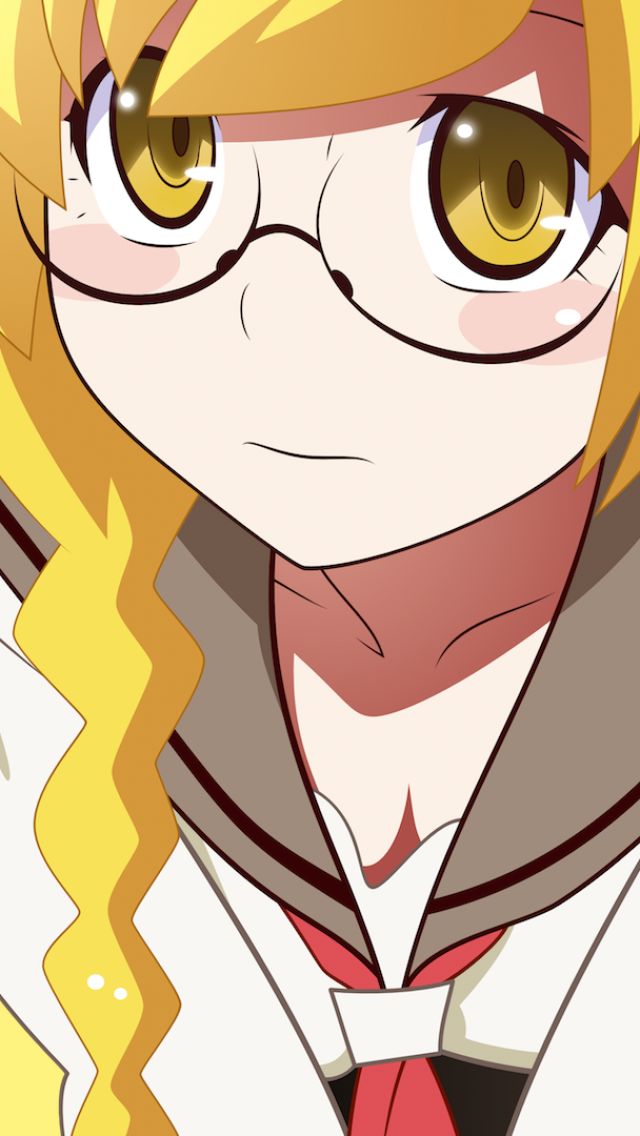 Download mobile wallpaper Anime, Blonde, Glasses, Yellow Eyes, Monogatari (Series), Bakemonogatari, Shinobu Oshino for free.