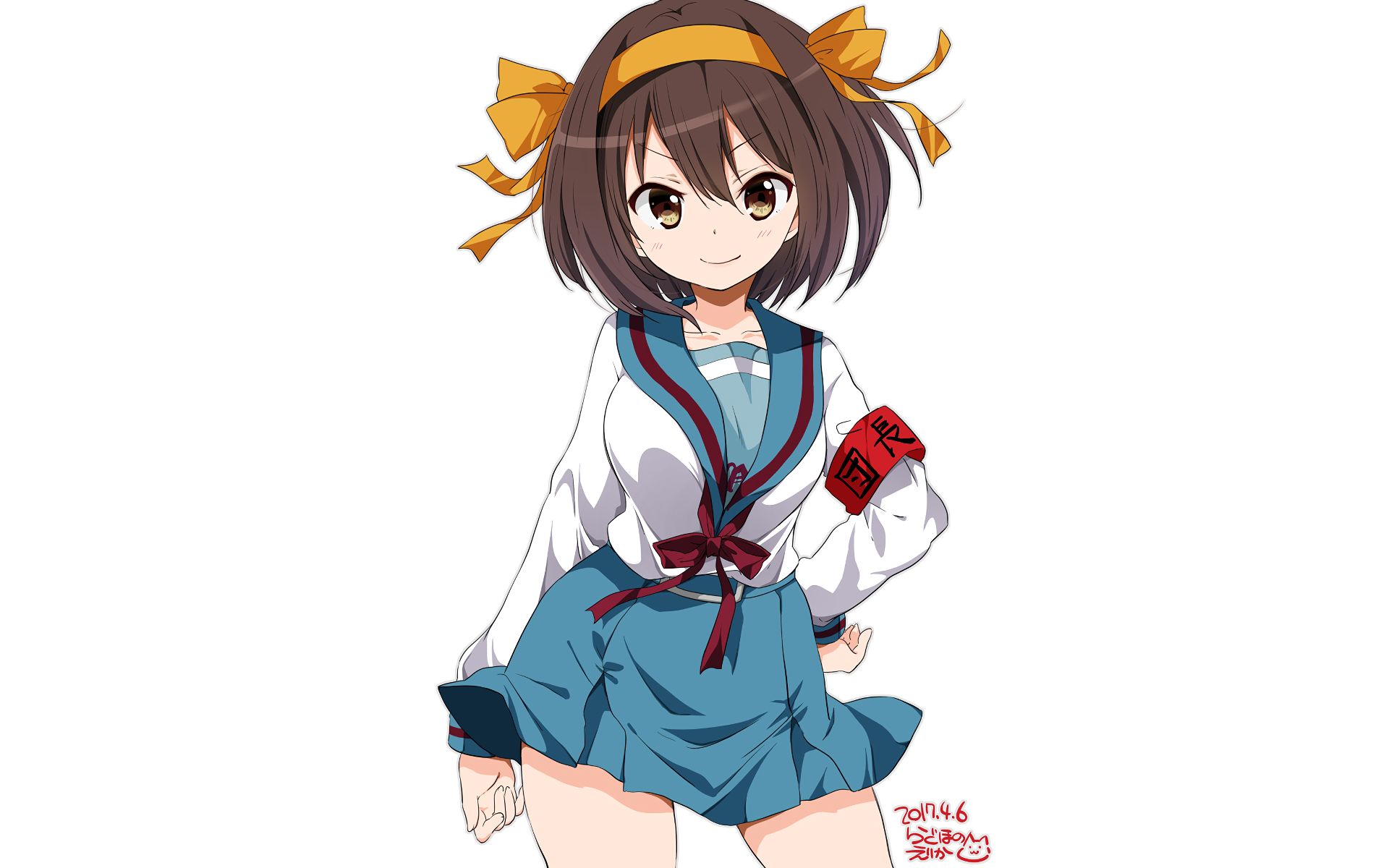 Download mobile wallpaper Anime, Skirt, School Uniform, Brown Eyes, Brown Hair, Short Hair, Haruhi Suzumiya, The Melancholy Of Haruhi Suzumiya for free.