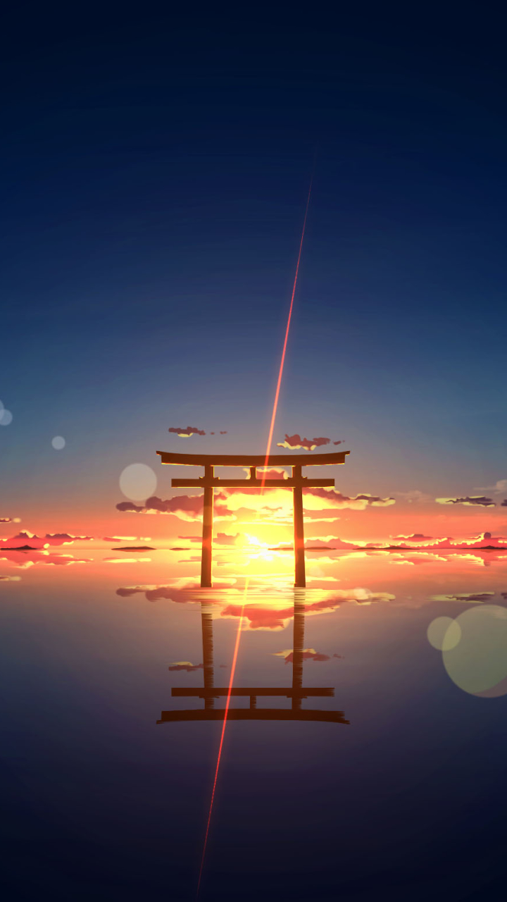 Download mobile wallpaper Anime, Sunset, Shrine for free.