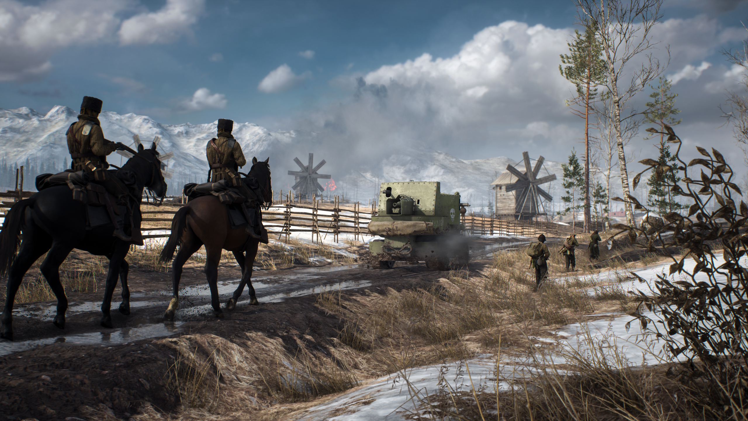 Descarga gratuita de fondo de pantalla para móvil de Campo De Batalla, Caballo, Molino, Soldado, Tanque, Videojuego, Battlefield 1.