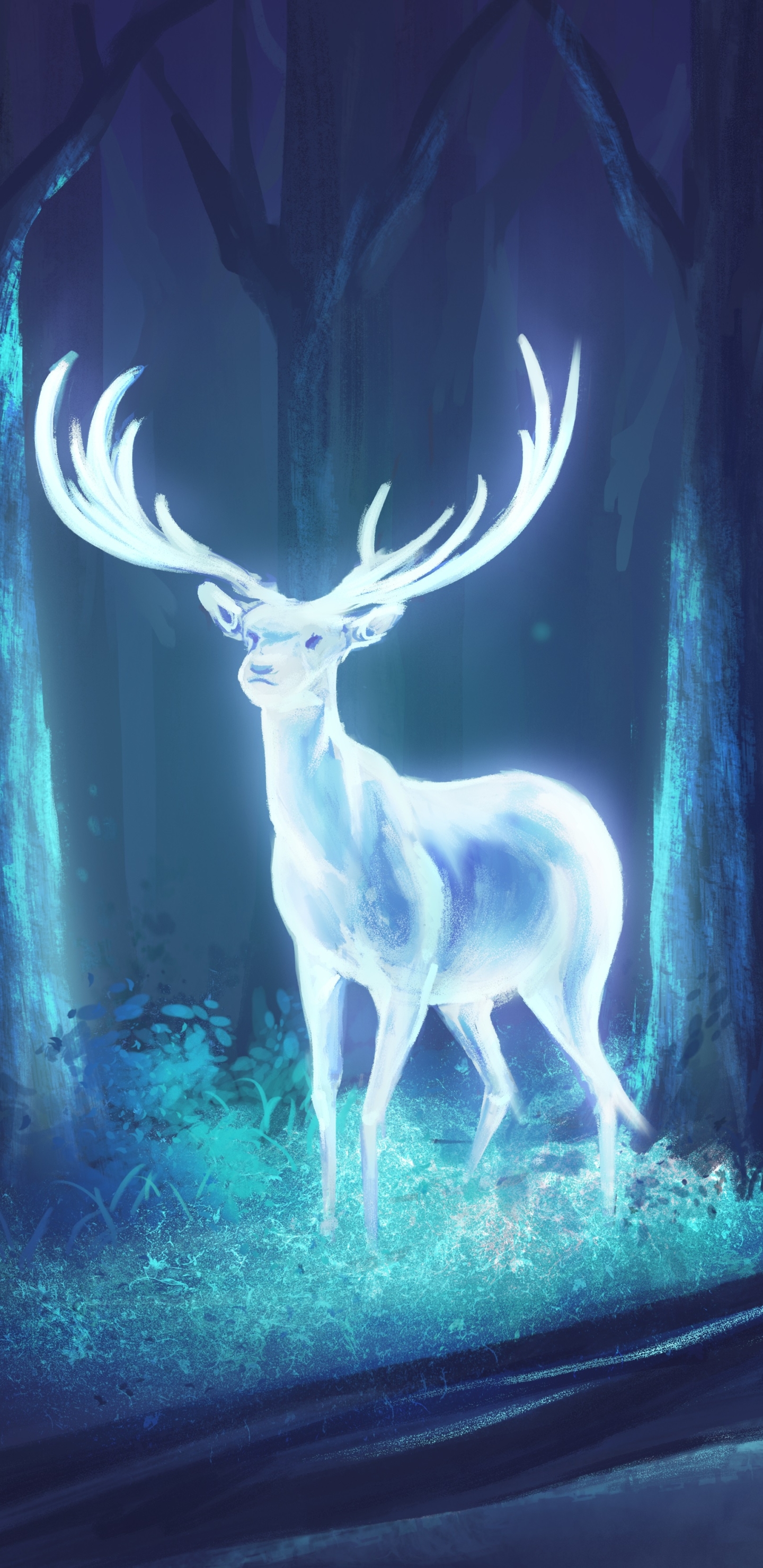 Download mobile wallpaper Fantasy, Night, Deer, Fantasy Animals for free.