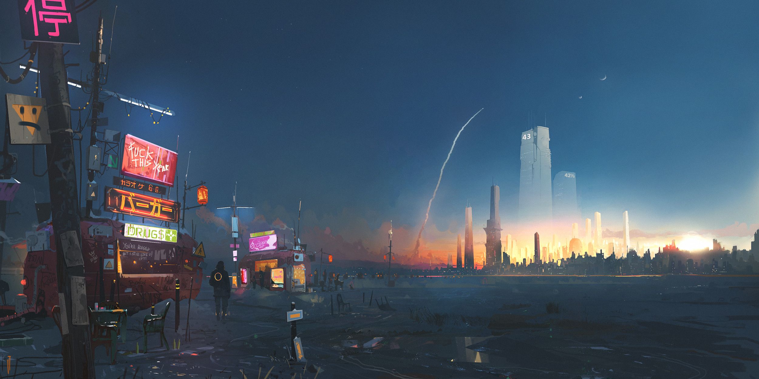 sci fi, futuristic, cityscape, rocket