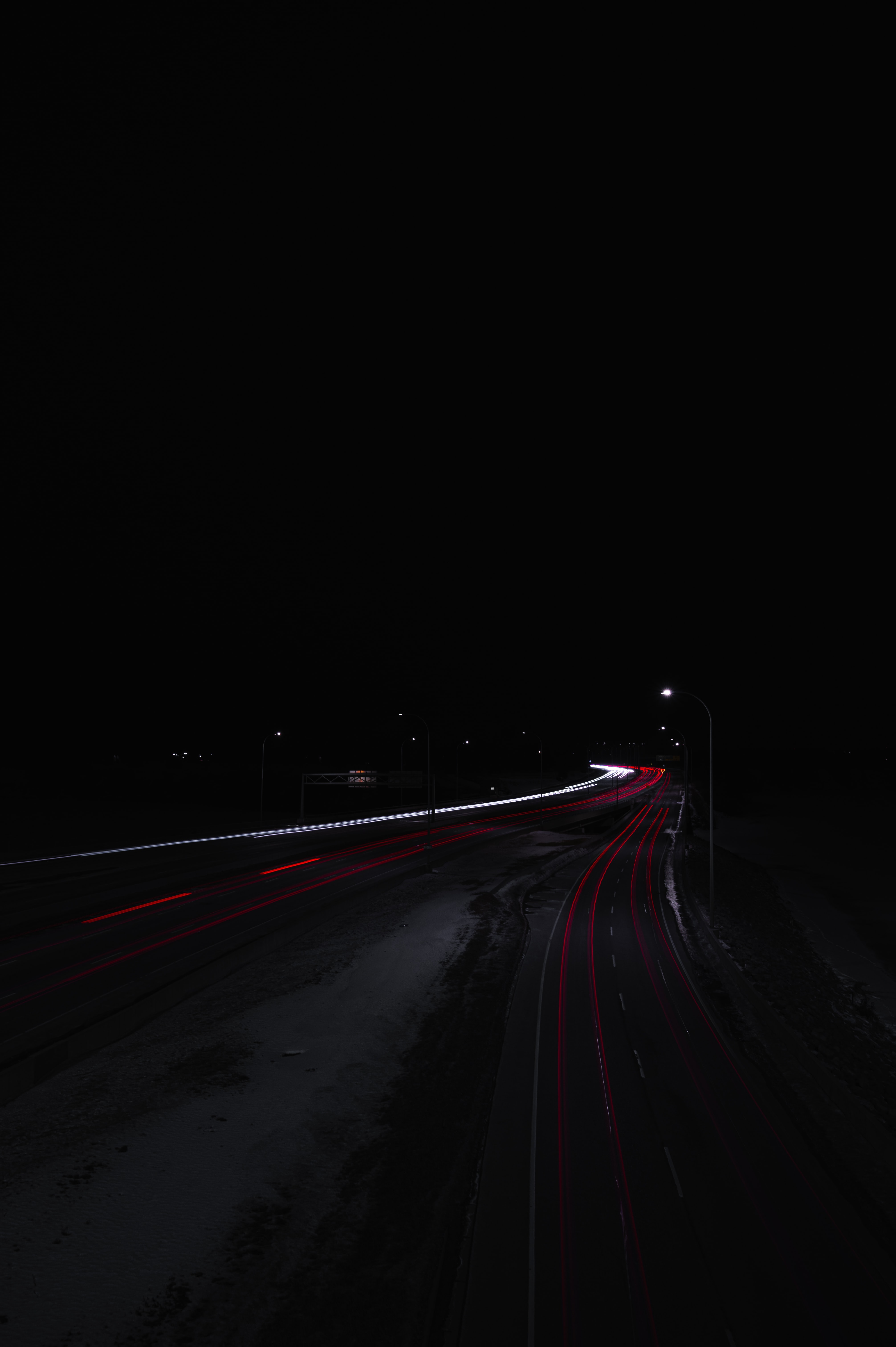 Download mobile wallpaper Road, Long Exposure, Lights, Night, Dark for free.