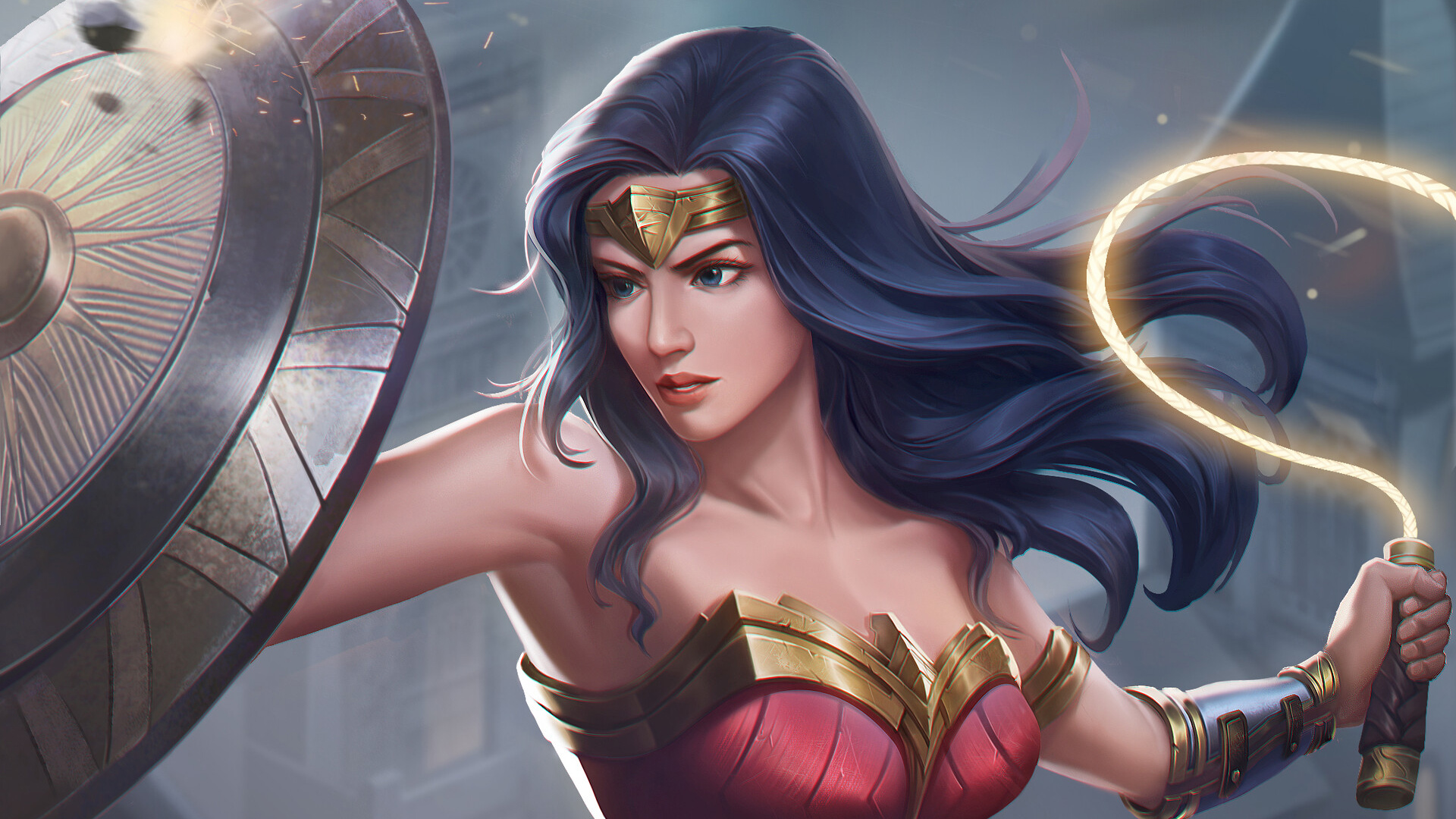 Free download wallpaper Blue Eyes, Comics, Black Hair, Dc Comics, Woman Warrior, Wonder Woman on your PC desktop