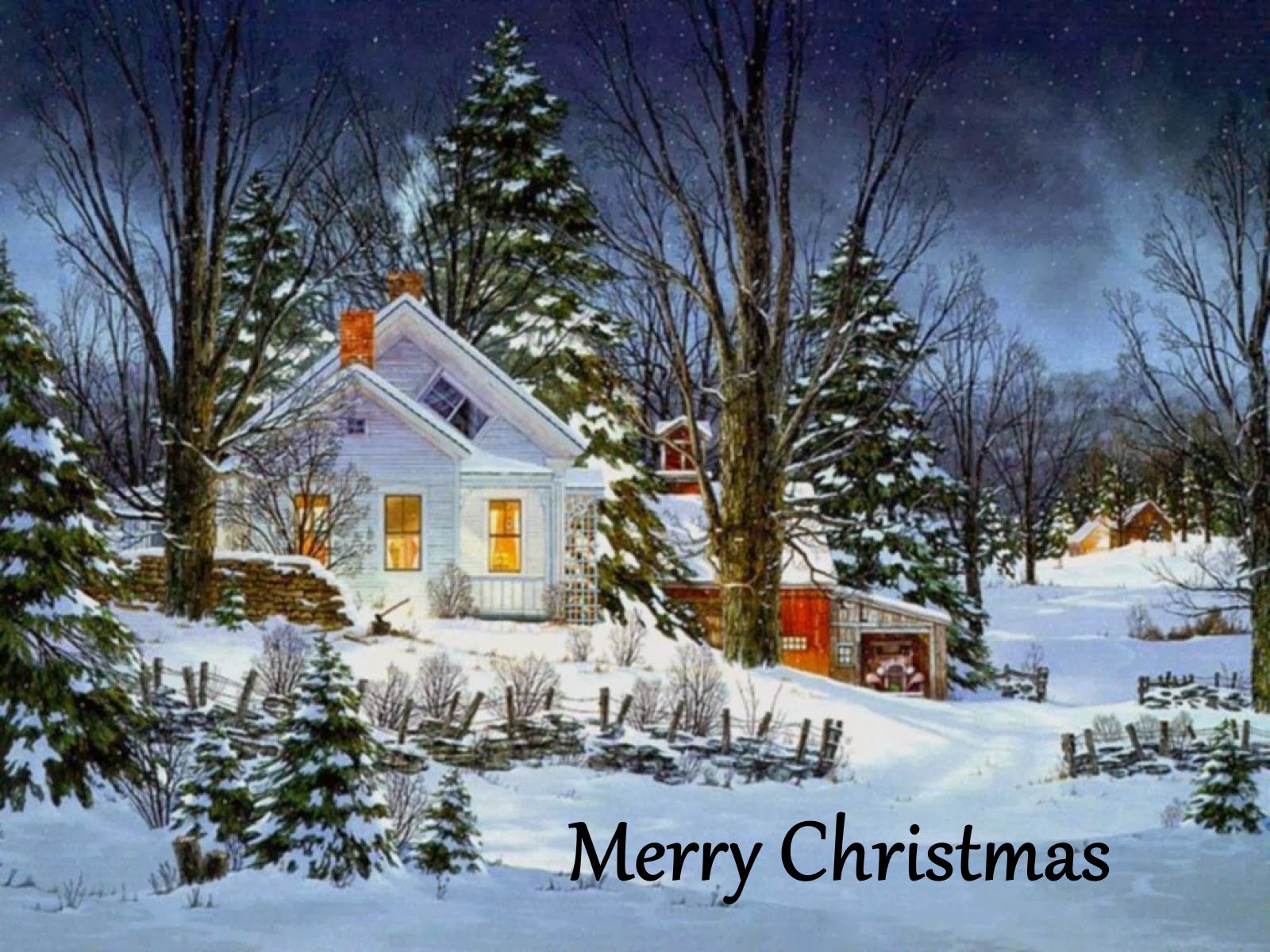 Handy-Wallpaper Feiertage, Landschaft, Winter, Schnee, Weihnachten, Haus, Nacht, Frohe Weihnachten kostenlos herunterladen.
