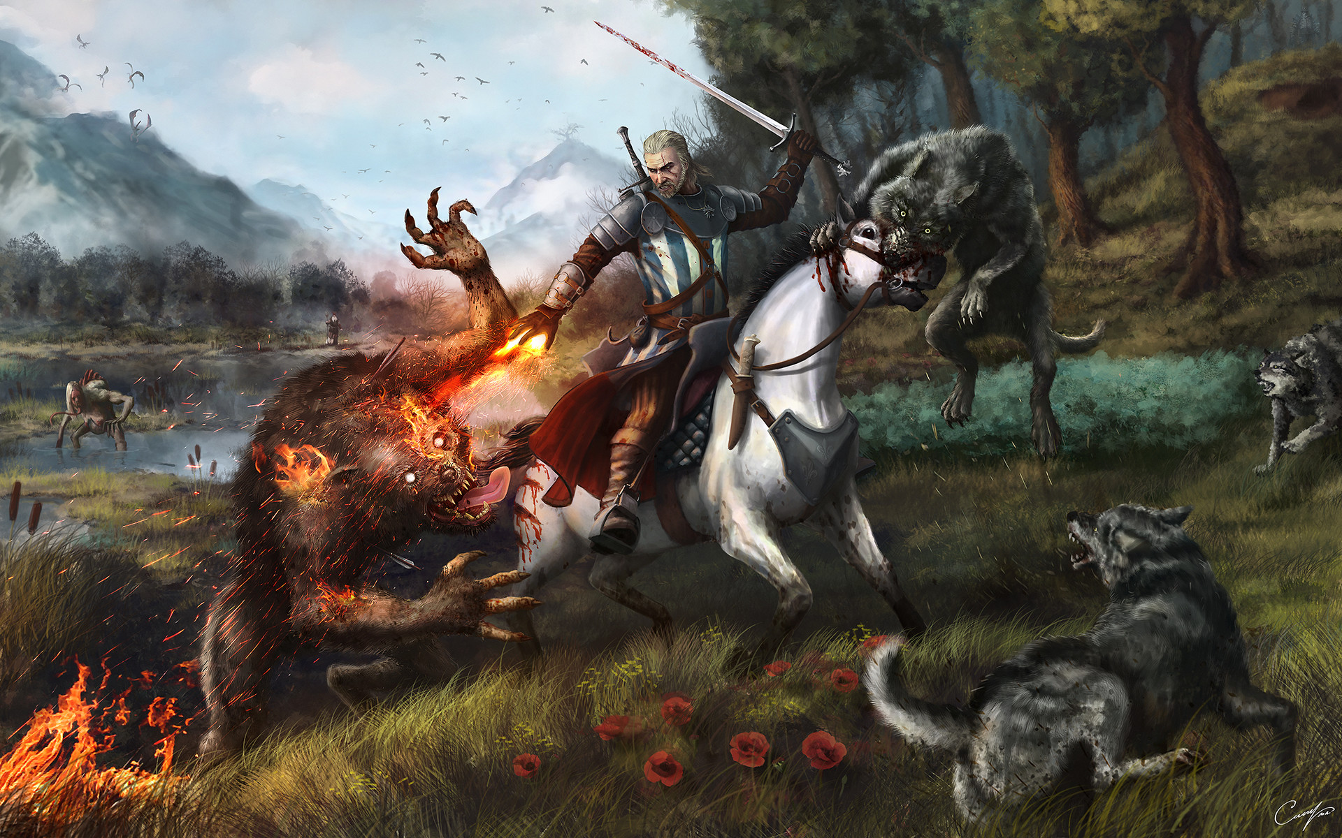 Laden Sie das Wolf, Werwolf, Computerspiele, Der Hexer, Geralt Von Riva, The Witcher 3: Wild Hunt-Bild kostenlos auf Ihren PC-Desktop herunter