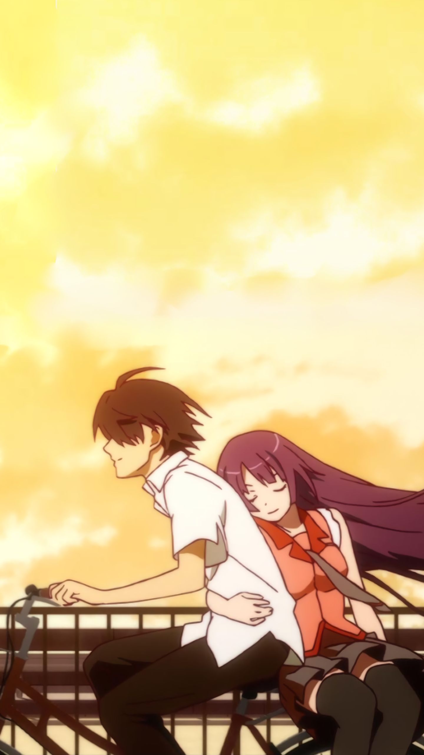 Baixar papel de parede para celular de Anime, Pôr Do Sol, Bicicleta, Monogatari (Série), Hitagi Senjogahara, Bakemonogatari, Koyomi Araragi gratuito.