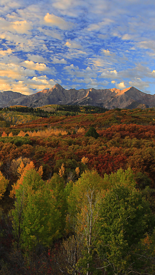 Handy-Wallpaper Landschaft, Natur, Herbst, Berg, Wald, Gebirge, Wolke, Himmel, Erde/natur kostenlos herunterladen.