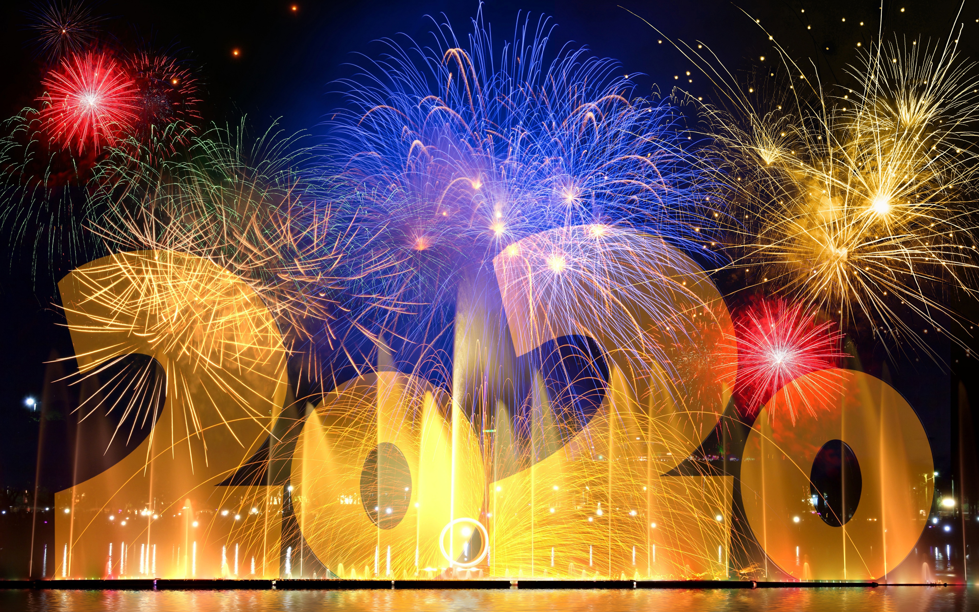 Download mobile wallpaper New Year, Holiday, Fireworks, New Year 2020 for free.
