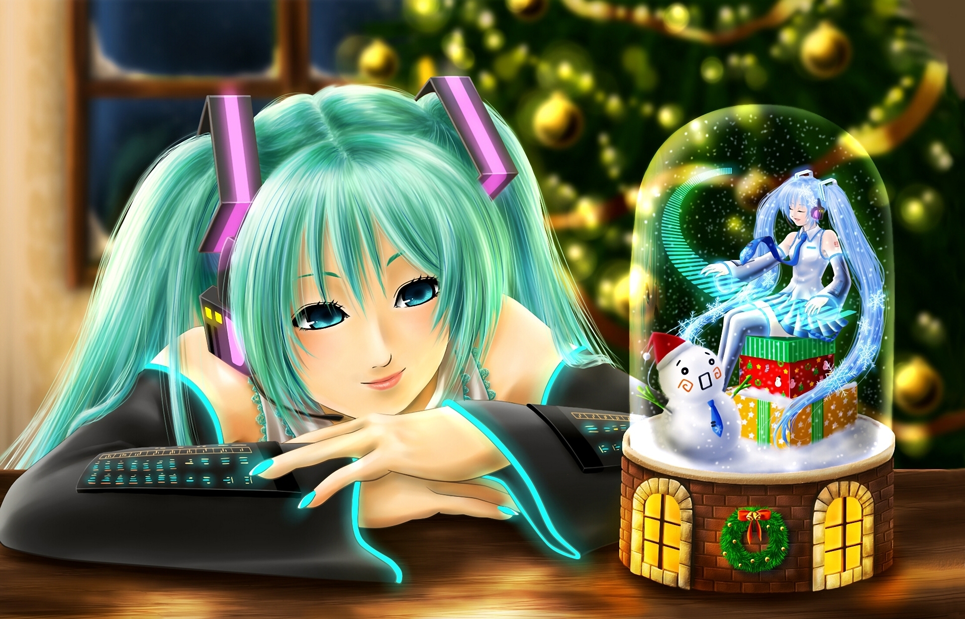 Download mobile wallpaper Christmas, Vocaloid, Hatsune Miku, Anime for free.