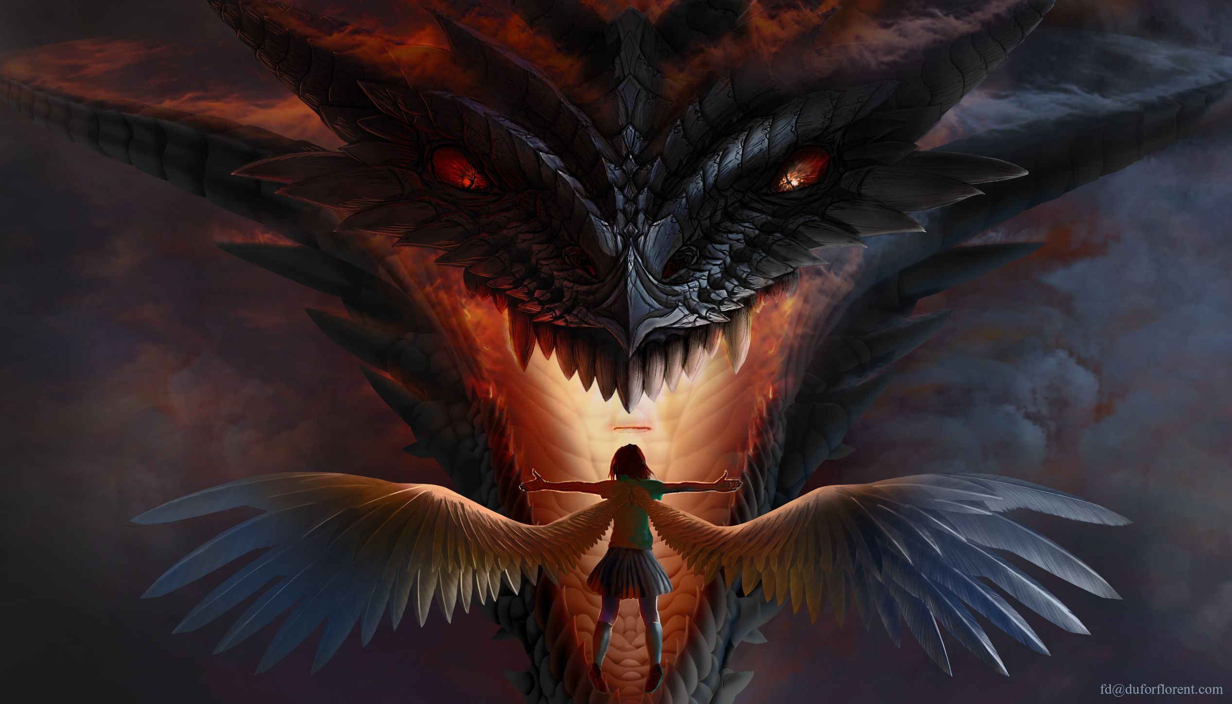 Download mobile wallpaper Fantasy, Wings, Dragon, Angel for free.