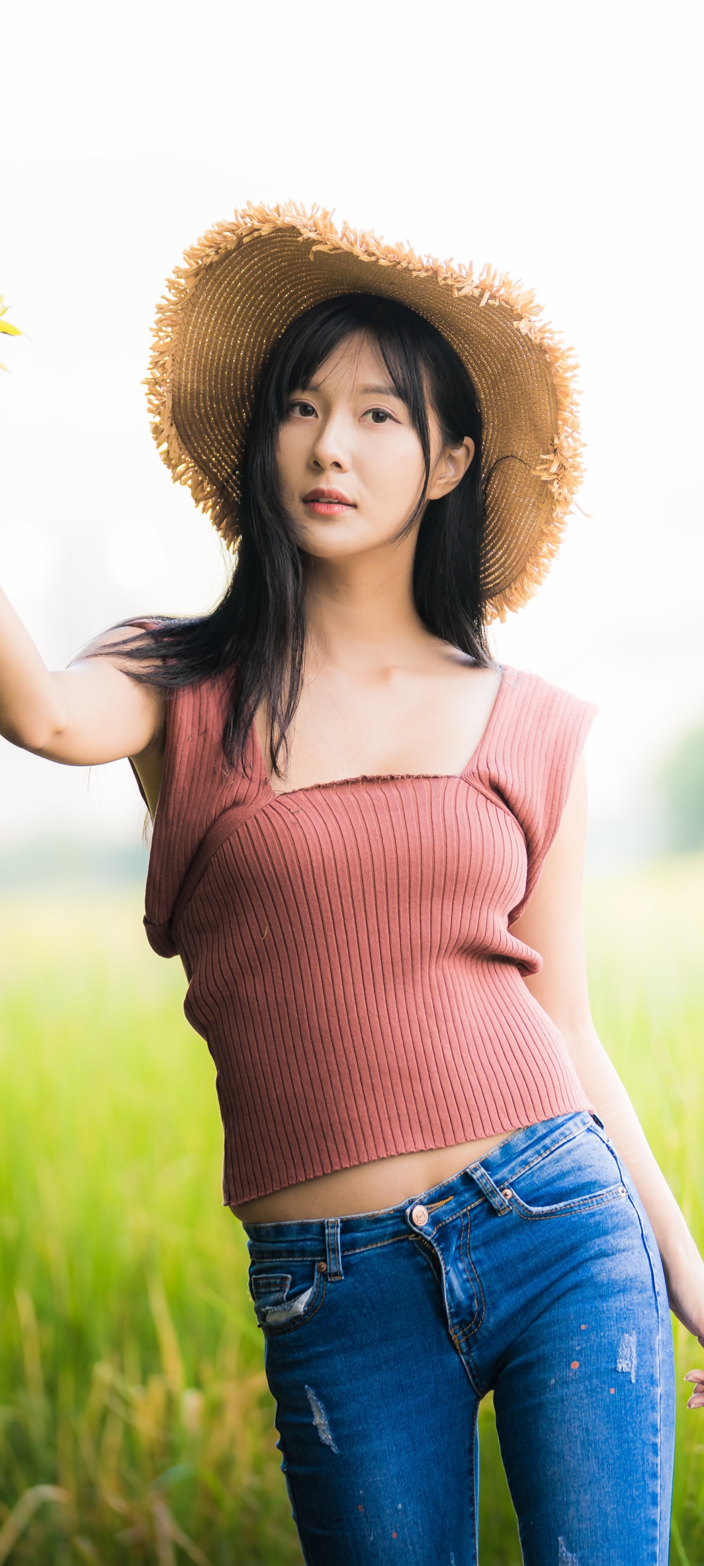 Download mobile wallpaper Hat, Model, Women, Asian, Black Hair for free.