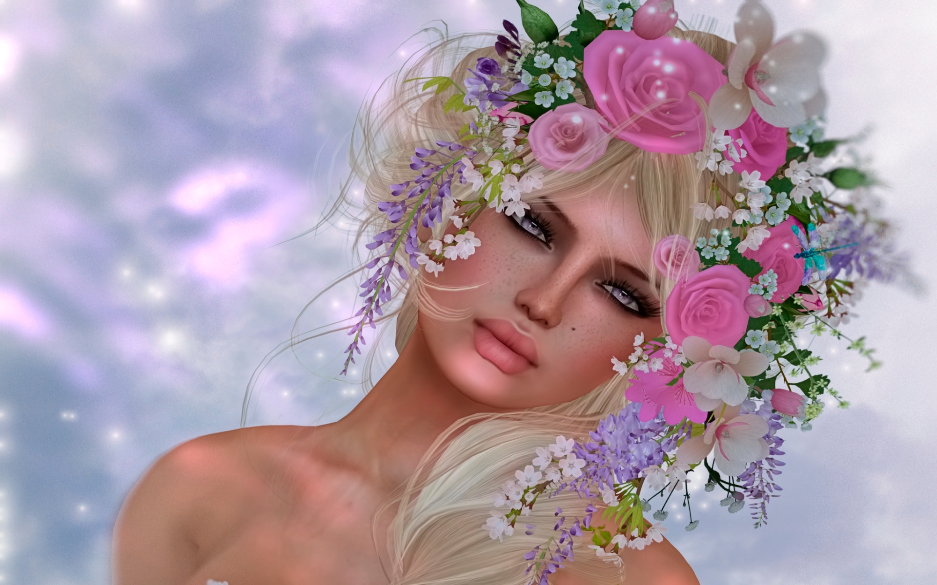 Free download wallpaper Fantasy, Flower, Women on your PC desktop