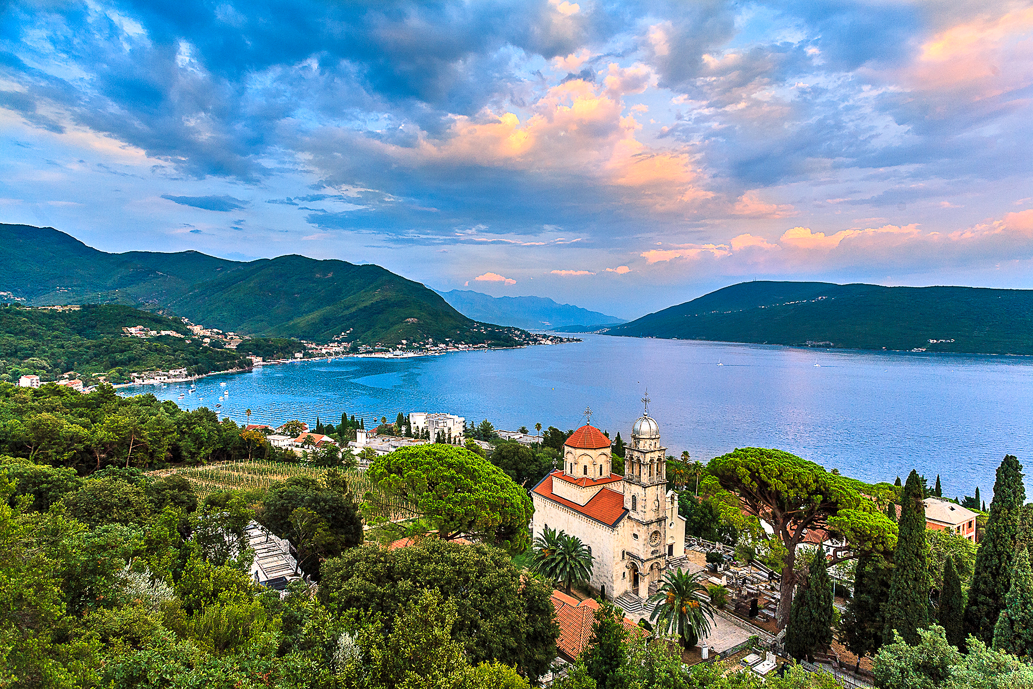 montenegro, photography, landscape, blue, cloud, coast, man made, mountain, panorama, sky, village