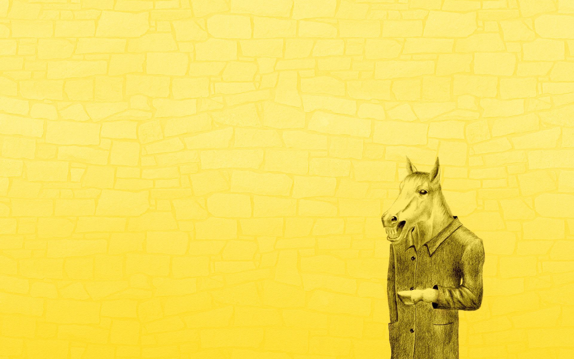 119021 завантажити шпалери мінімалізм, жовтий фон, вектор, кінь у пальто, кінь в шерсті - заставки і картинки безкоштовно