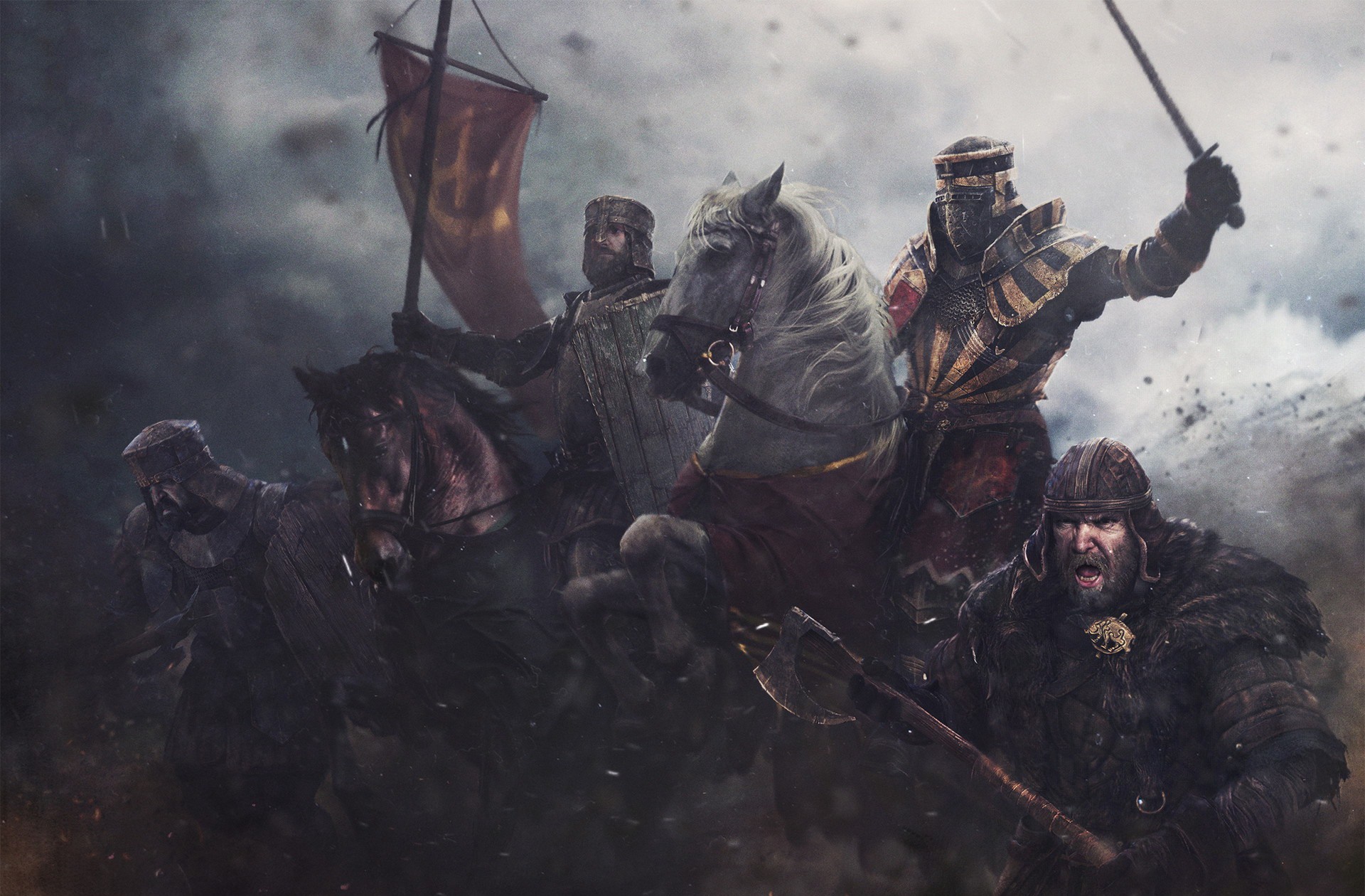 Download mobile wallpaper Fantasy, Warrior, Horse, Knight, Armor, Banner for free.