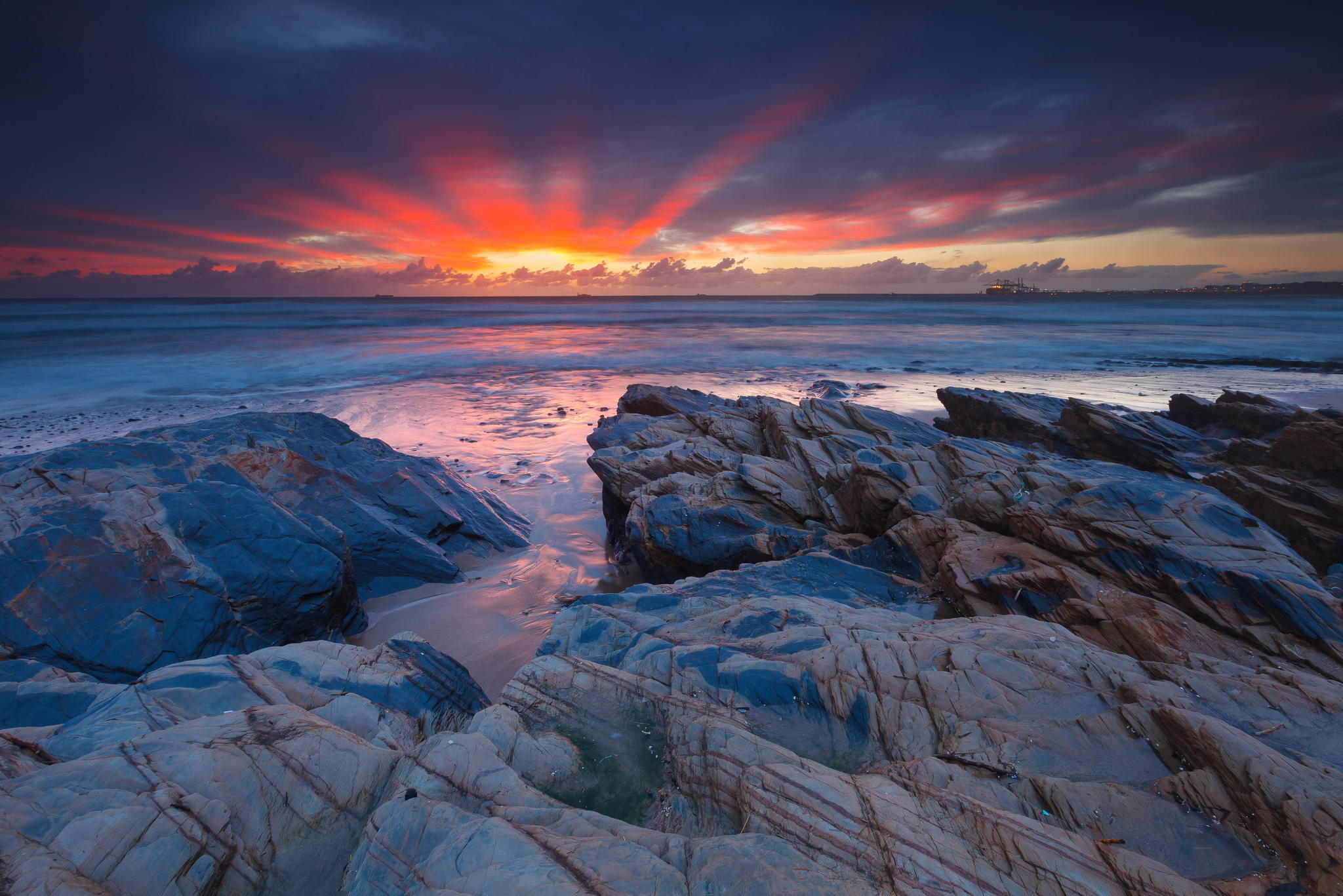 Download mobile wallpaper Beach, Horizon, Ocean, Sunrise, Photography, Sunbeam, Seascape for free.