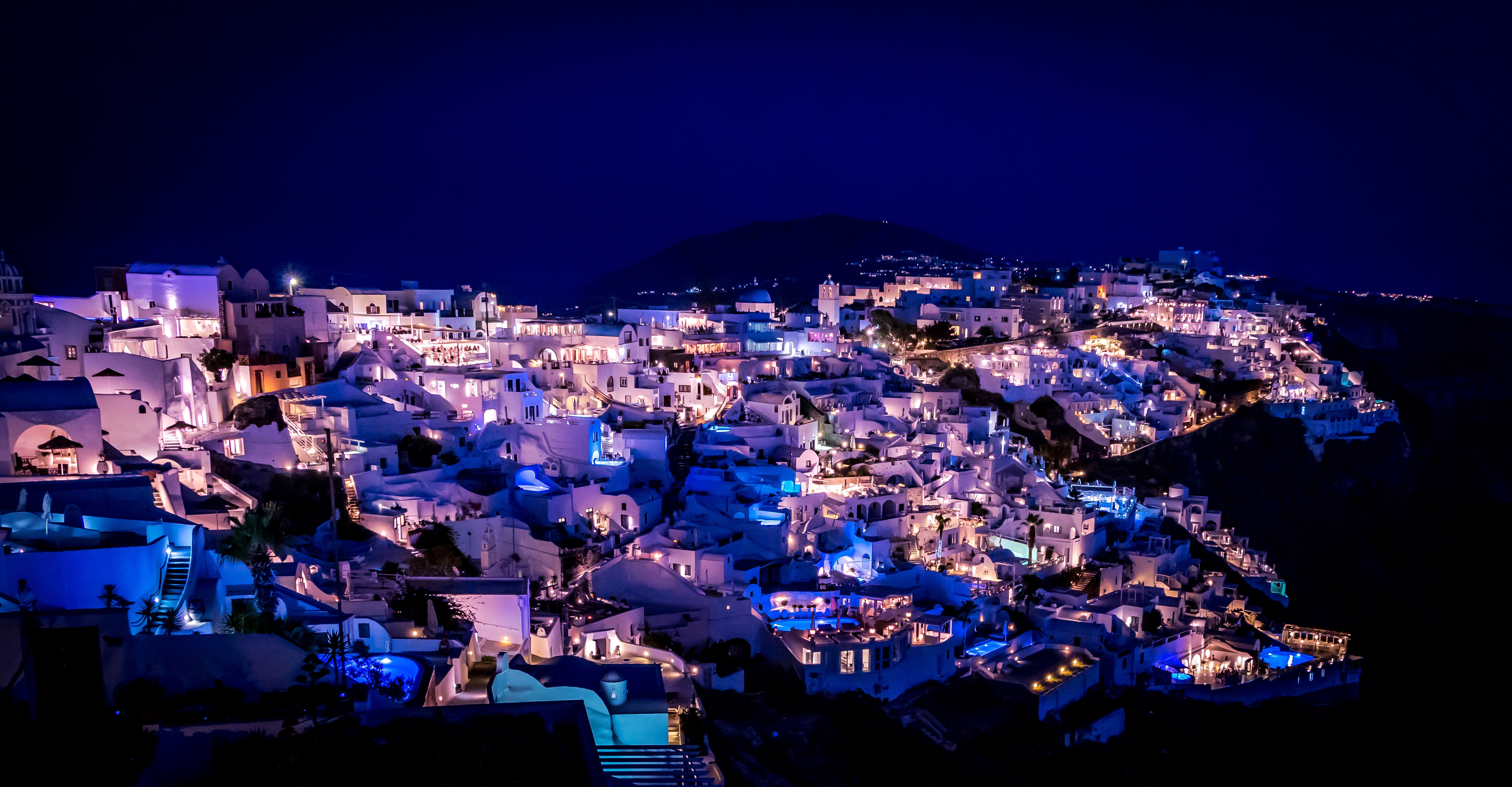 santorini, greece, night city, cities, illumination, lighting