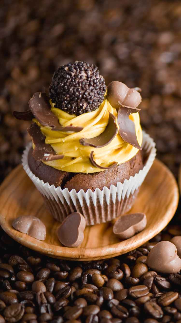 Download mobile wallpaper Food, Coffee, Cup, Coffee Beans, Cupcake, Pastry for free.