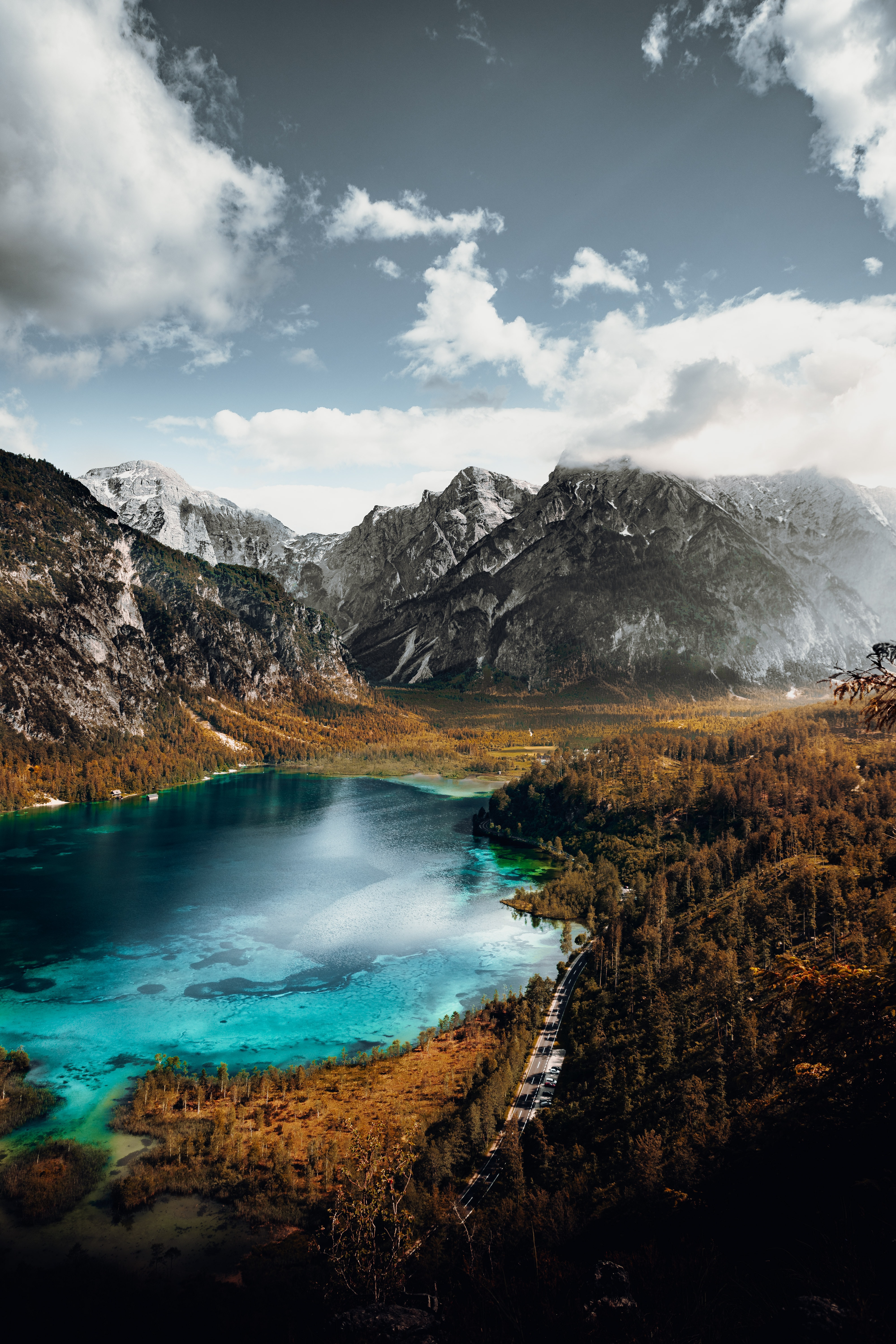 Free download wallpaper Landscape, Nature, Rocks, Mountains, Road, Lake on your PC desktop