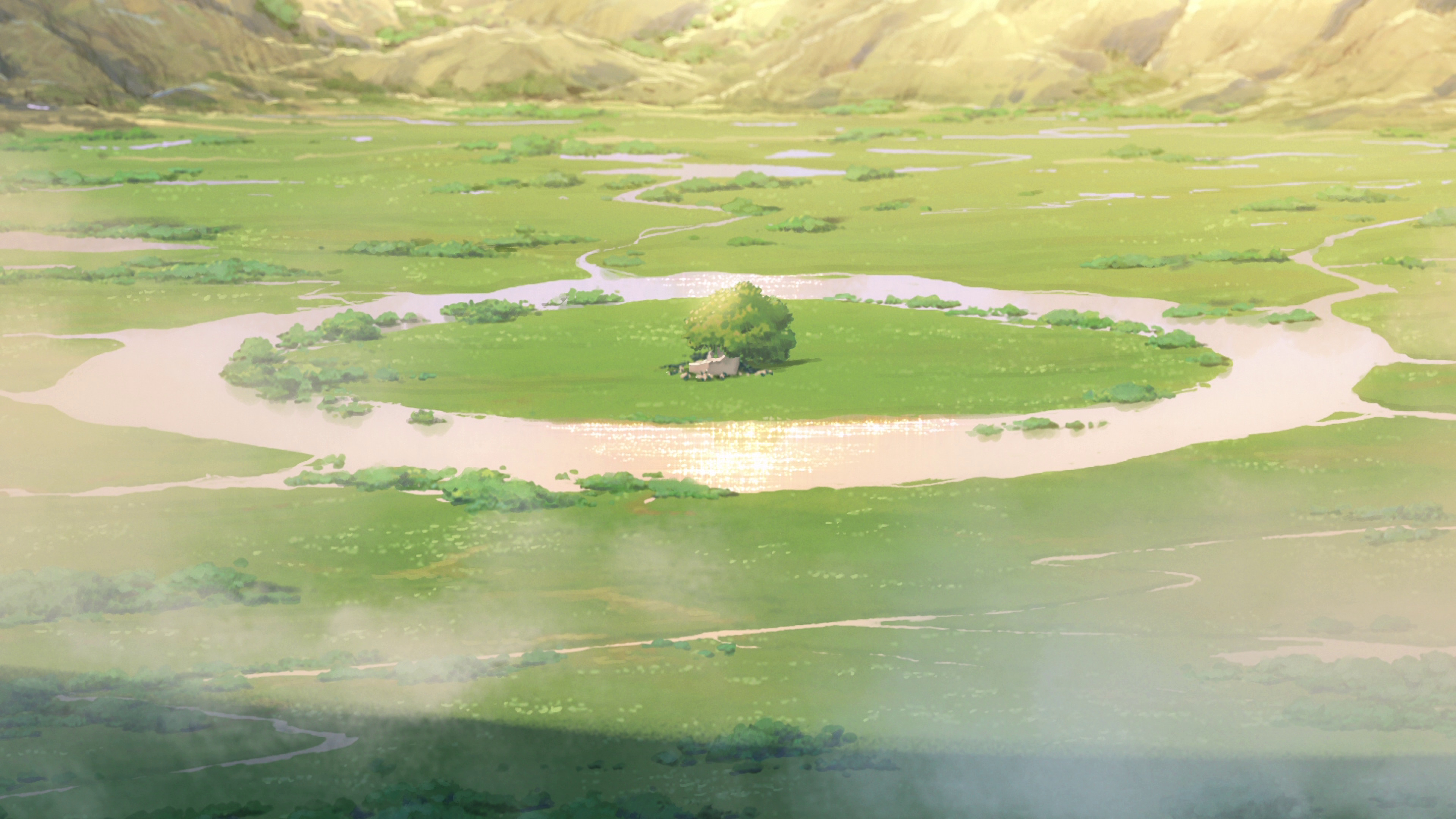856692 скачать картинку аниме, твоё имя, кратер, трава, кими но на ва, дерево, вода - обои и заставки бесплатно