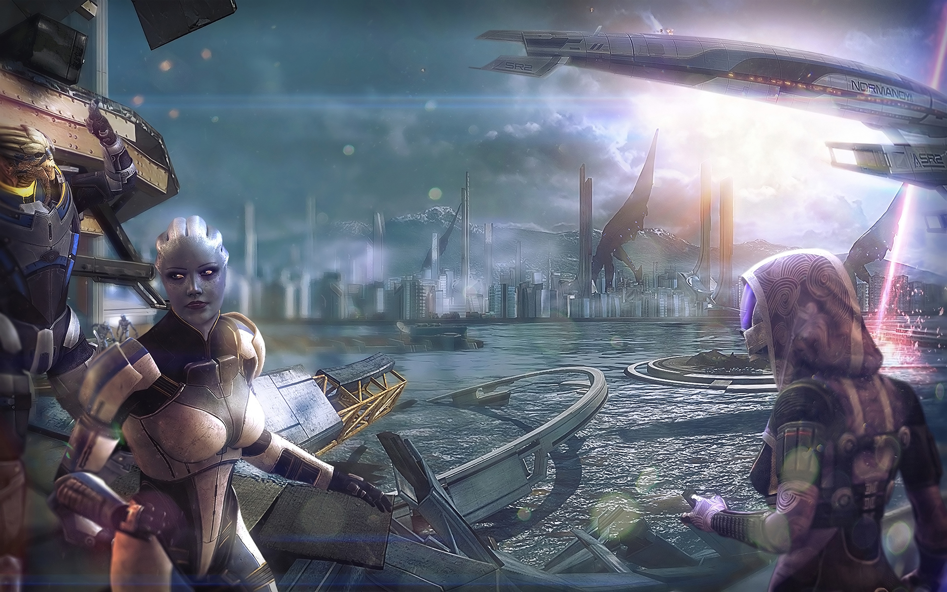 Laden Sie das Mass Effect, Computerspiele, Tali’Zorah, Garrus Vakarian, Liara T'soni-Bild kostenlos auf Ihren PC-Desktop herunter