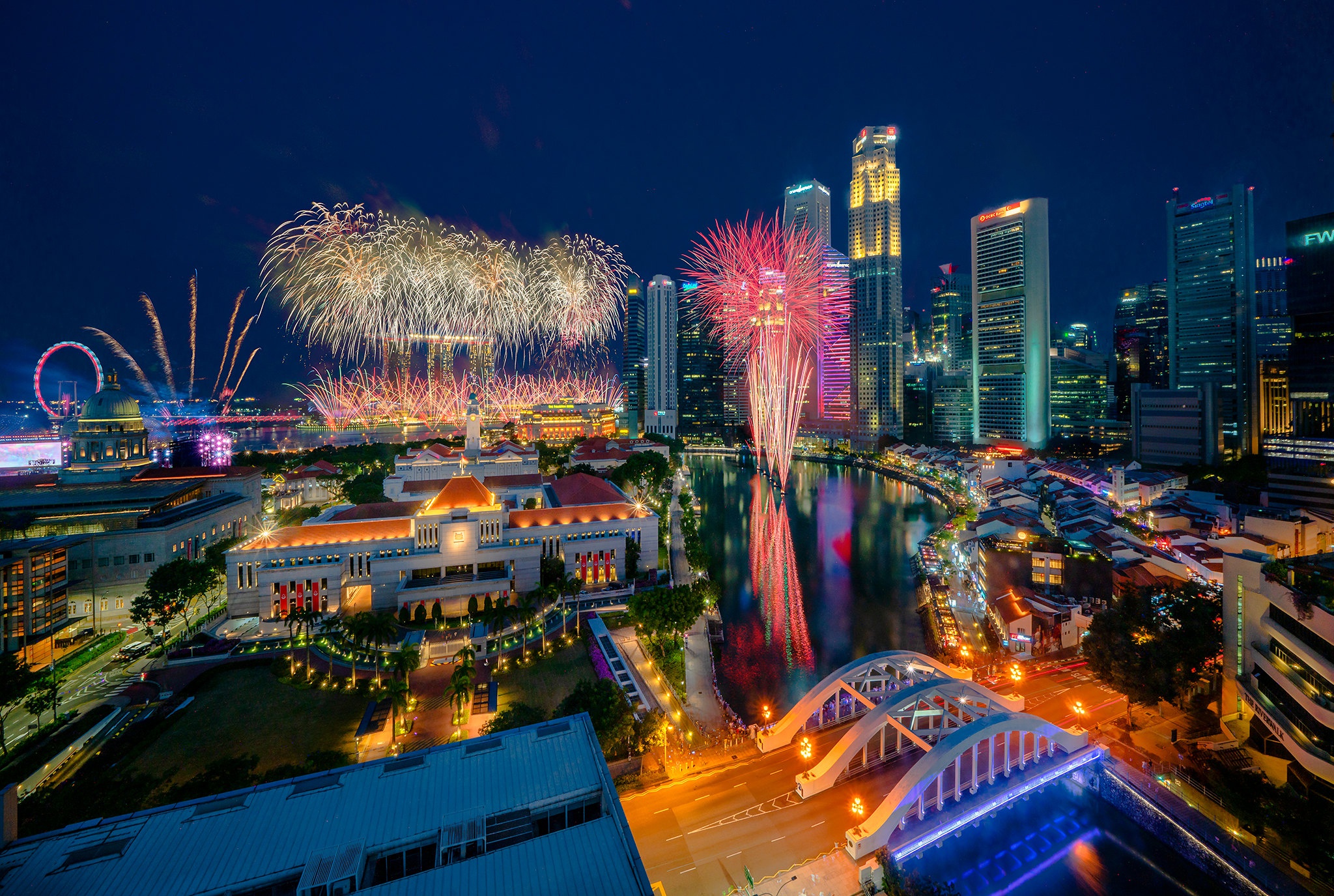 Laden Sie das Singapur, Feuerwerk, Fotografie, Feiertag-Bild kostenlos auf Ihren PC-Desktop herunter