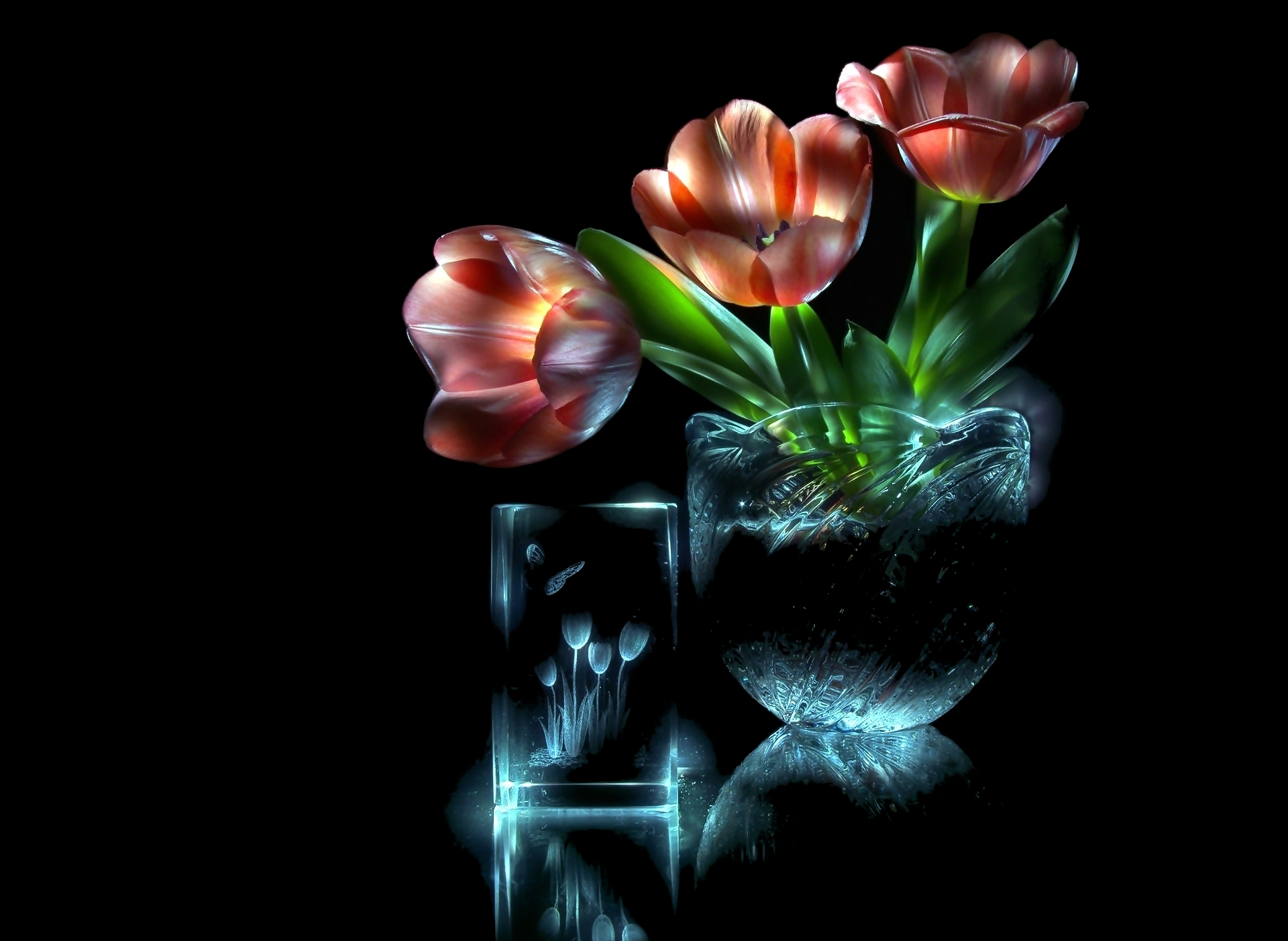 Download mobile wallpaper Flower, Glass, Tulip, Man Made, Pink Flower for free.