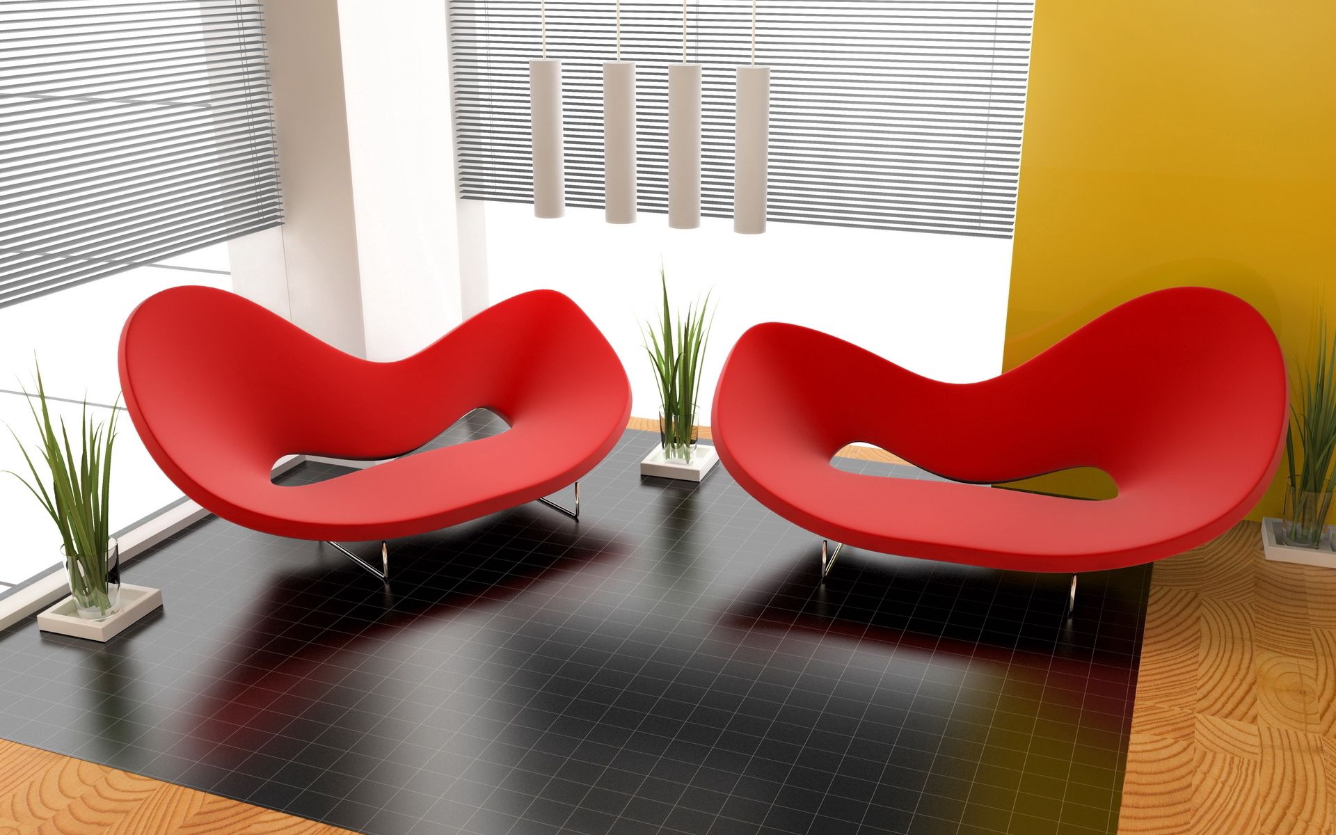 form, flat, plants, interior, red, miscellanea, miscellaneous, design, forms, room, style, armchair, apartment wallpaper for mobile